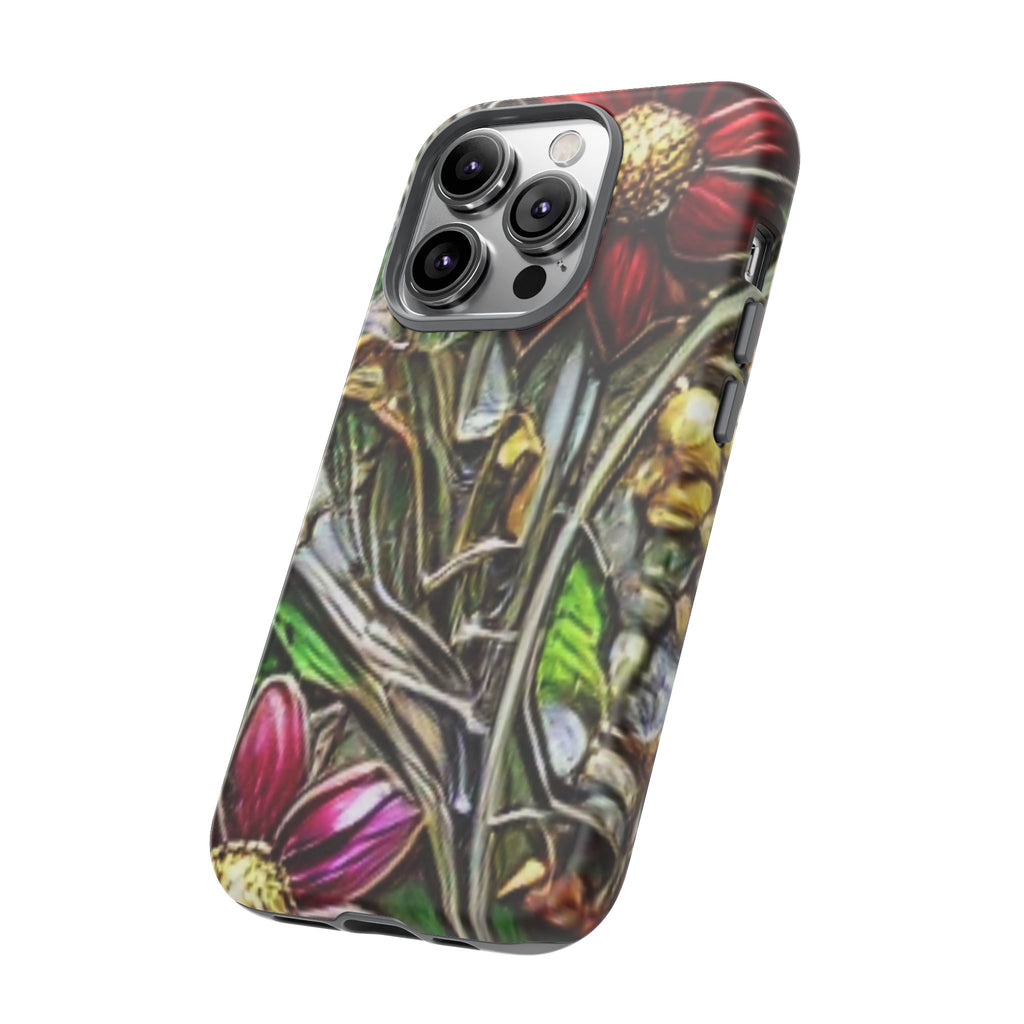 Floral Stained Glass Phone Case – Metallic Red & Purple Flower Design