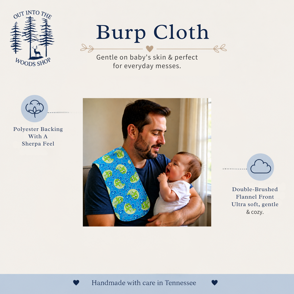 Blue Baby Frog Bib Set – Handmade Bib, Burp Cloth & Pacifier Holder for Newborns (0–3 Months)