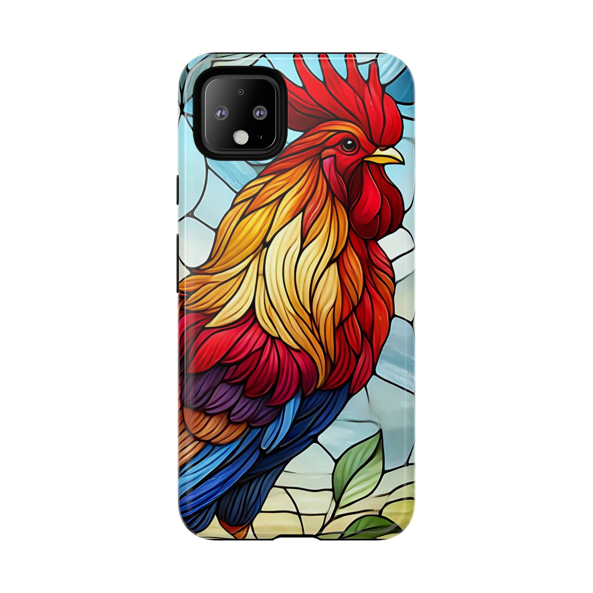 Rooster Faux Stained Glass Phone Case – 3D Full-Wrap Protective Cover with TPU Liner