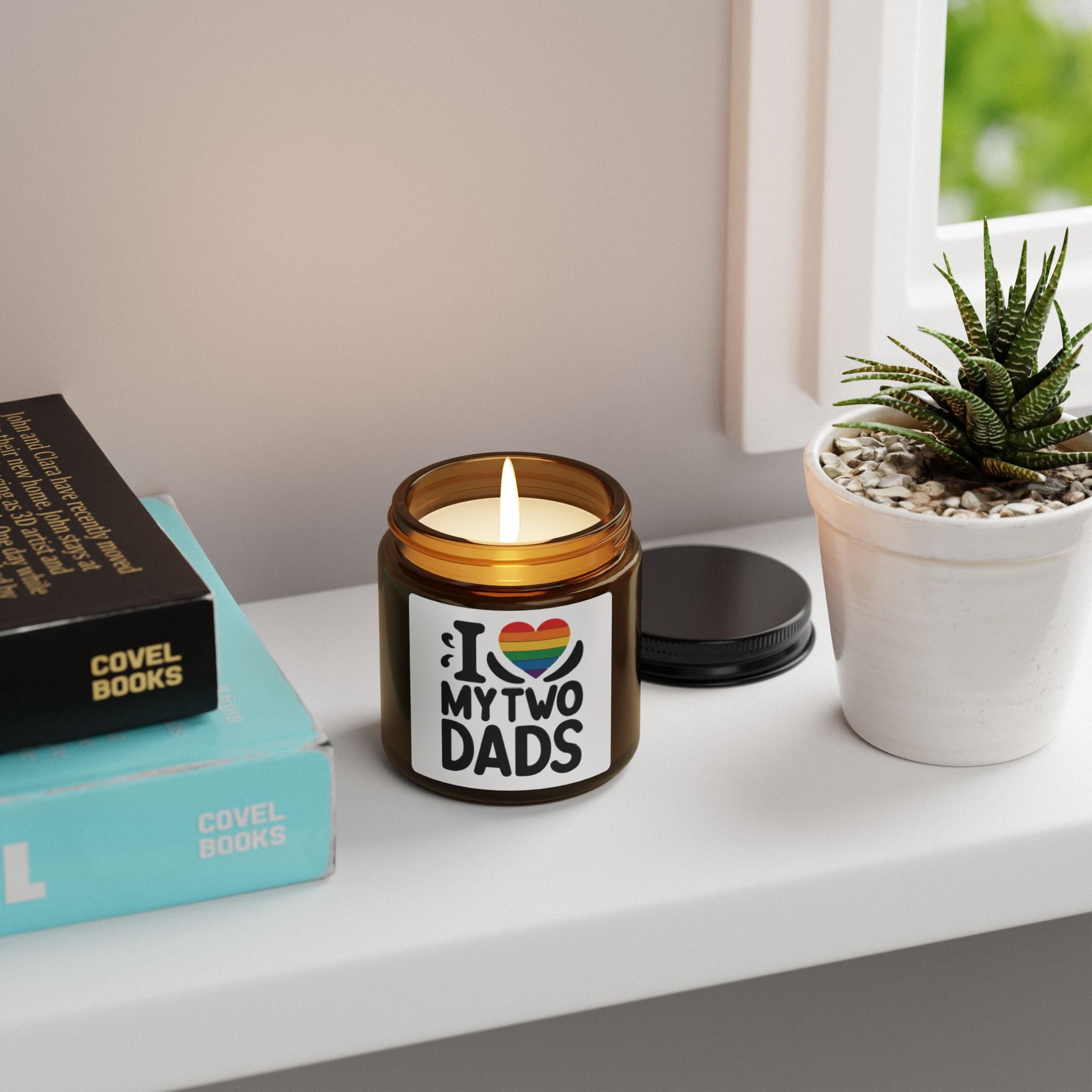 Rainbow Pride Fathers Day Scented Soy Candle, Gift for Gay Dads, LGBTQ+ Pride Month Celebration From Daughter Son, I Love My Two Dads Heart