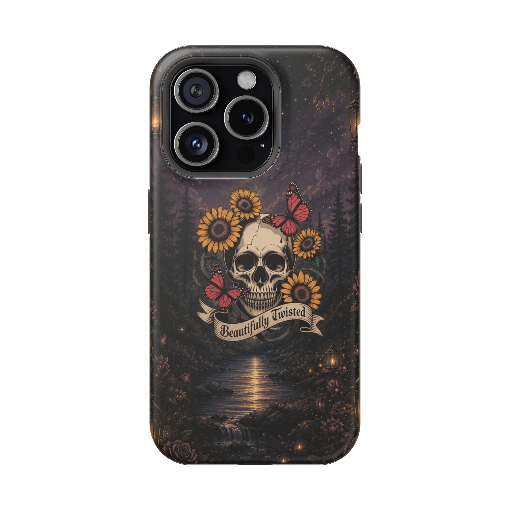 Skull, Sunflowers & Butterflies Phone Case – "Beautifully Twisted" MagSafe Cover