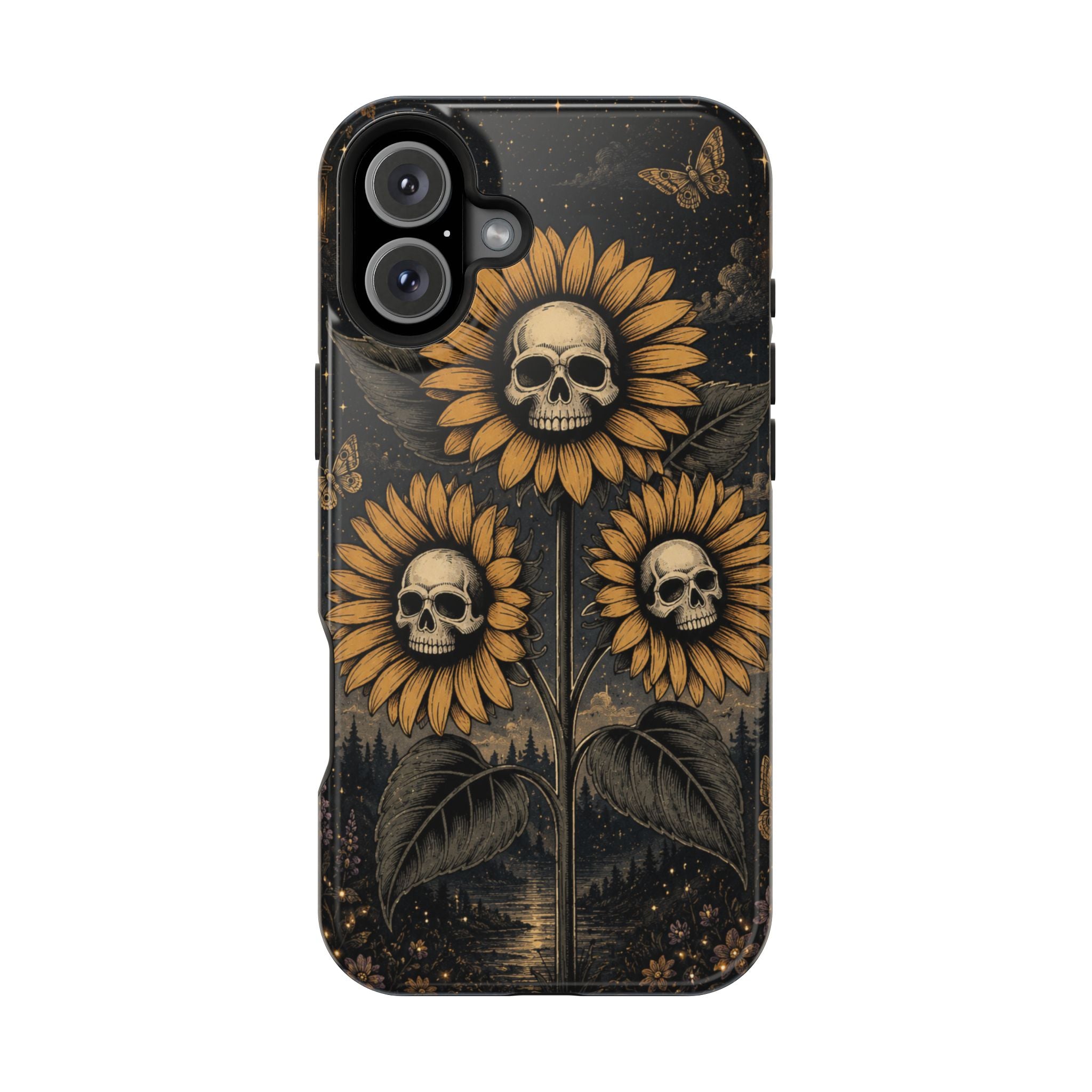 Skull Sunflowers Phone Case – Dark Floral MagSafe-Compatible Cover