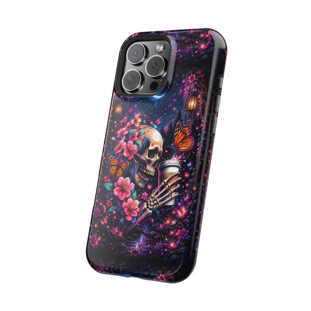 Skull & Cherry Blossom Phone Case – Floral Gothic MagSafe Cover