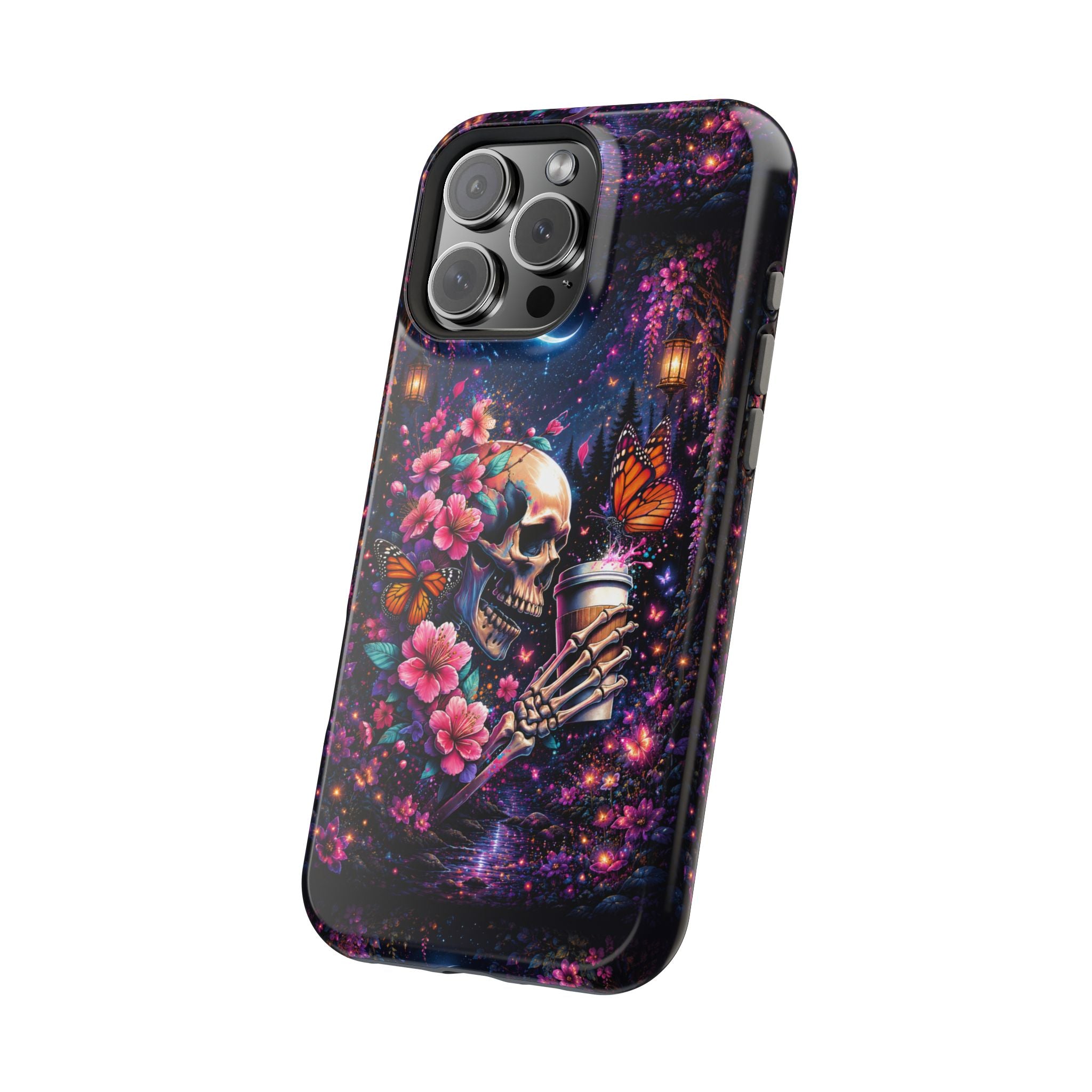 Skull & Cherry Blossom Phone Case – Floral Gothic MagSafe Cover
