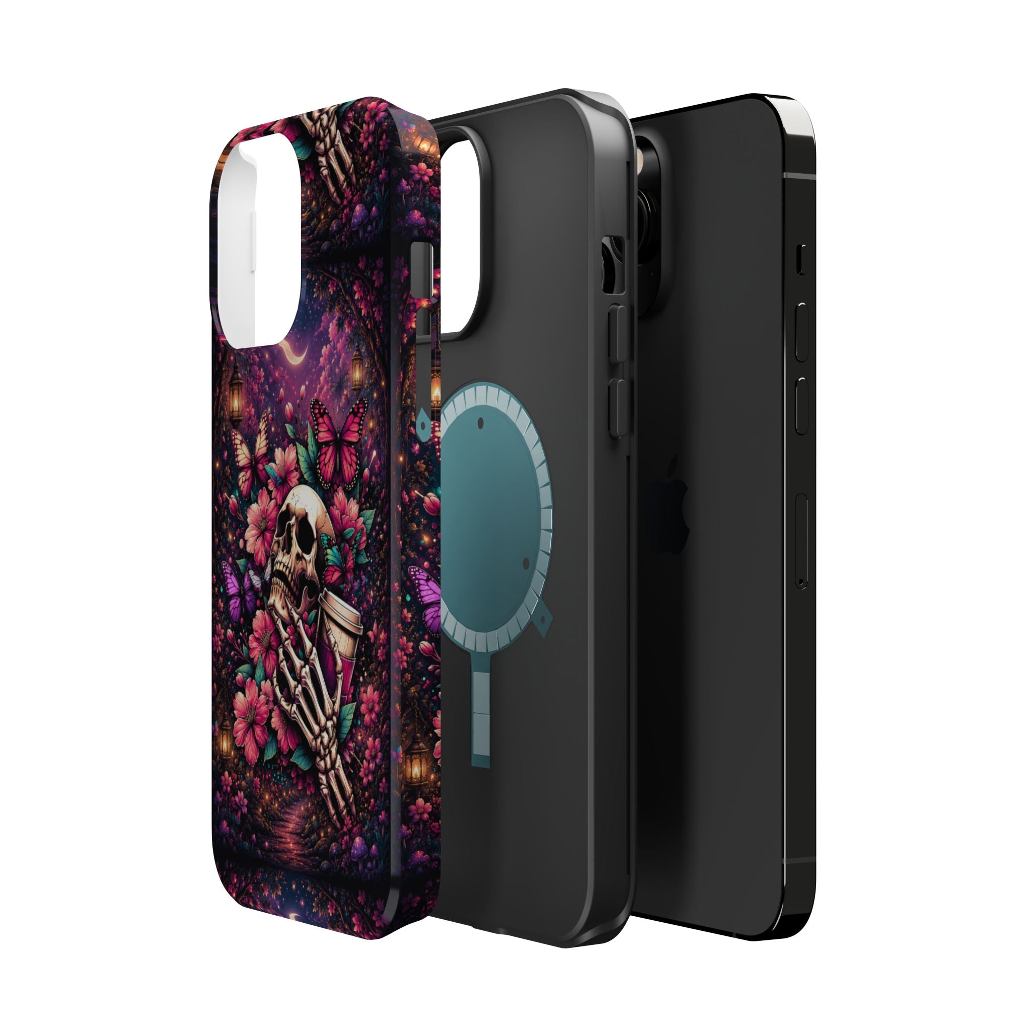 Skull & Butterflies Phone Case – Gothic Floral MagSafe-Compatible Case