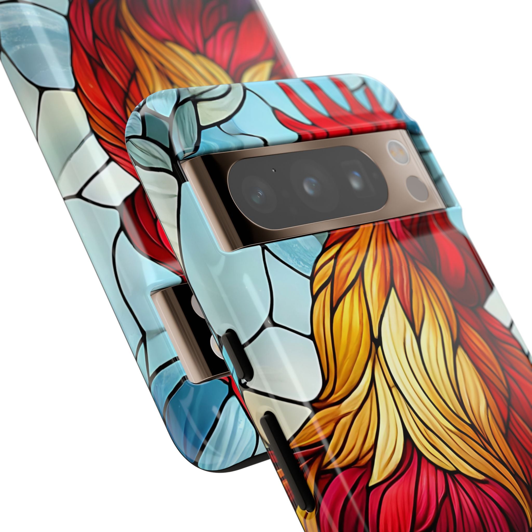 Rooster Faux Stained Glass Phone Case – 3D Full-Wrap Protective Cover with TPU Liner