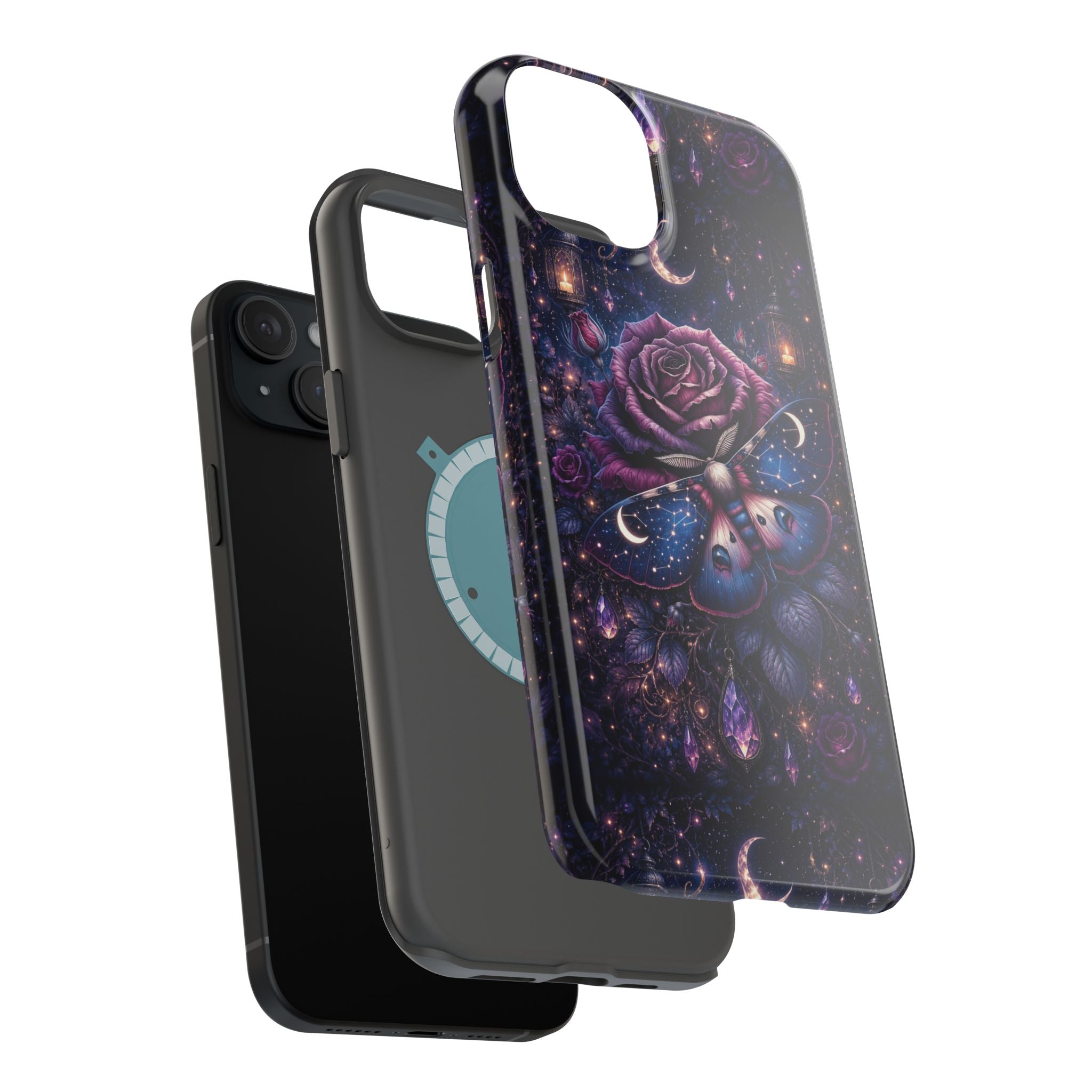 Mystical Rose & Moth Phone Case – Floral MagSafe-Compatible Cover