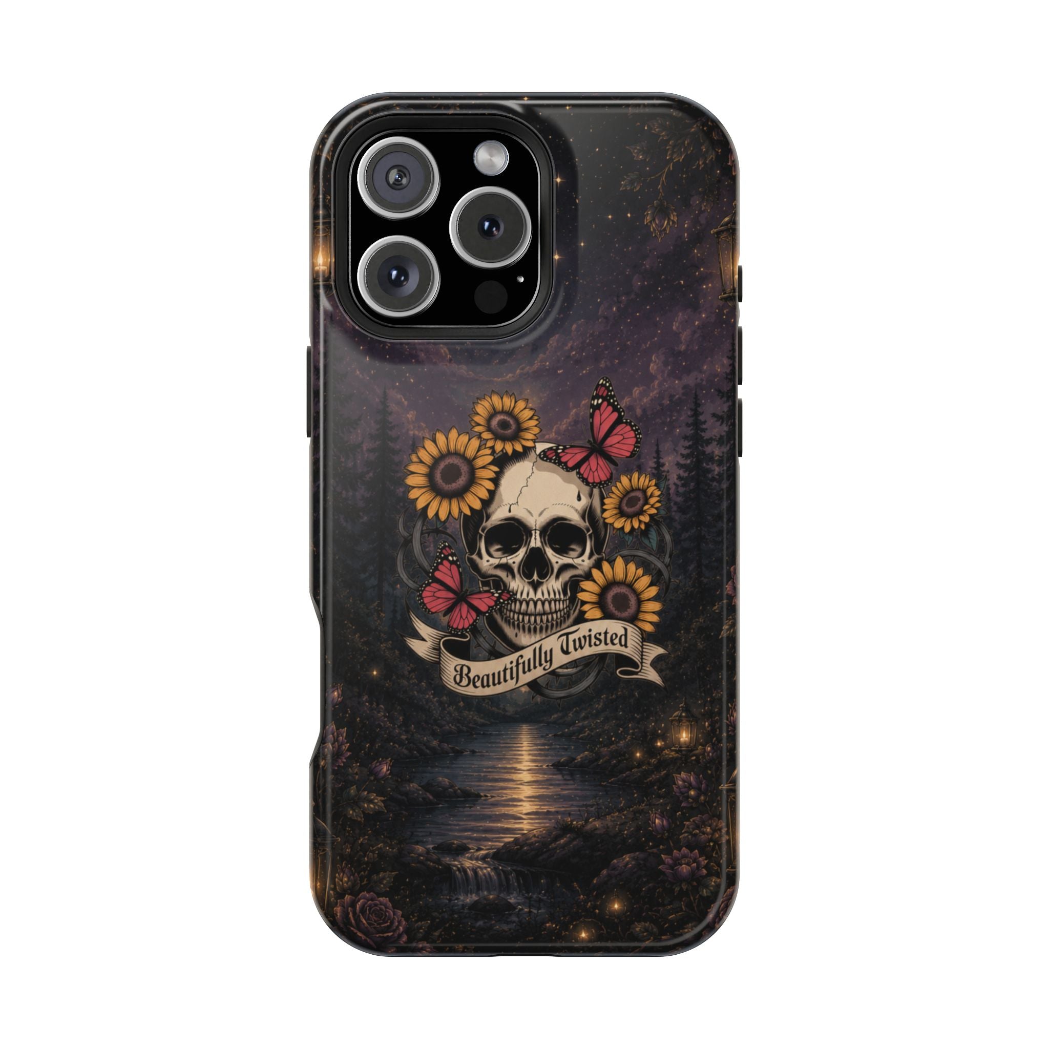 Skull, Sunflowers & Butterflies Phone Case – "Beautifully Twisted" MagSafe Cover