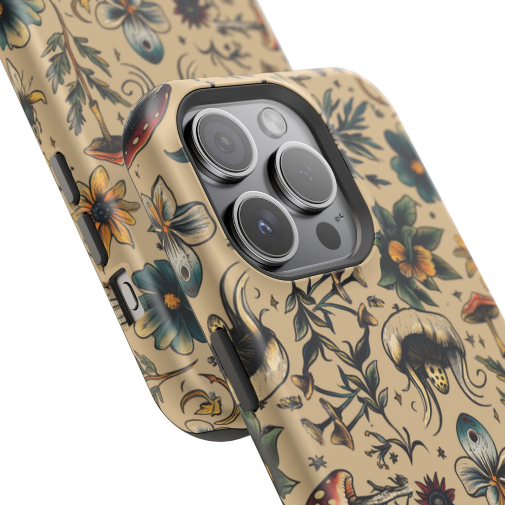 Vintage Botanical Mushroom Phone Case – MagSafe-Compatible Cover