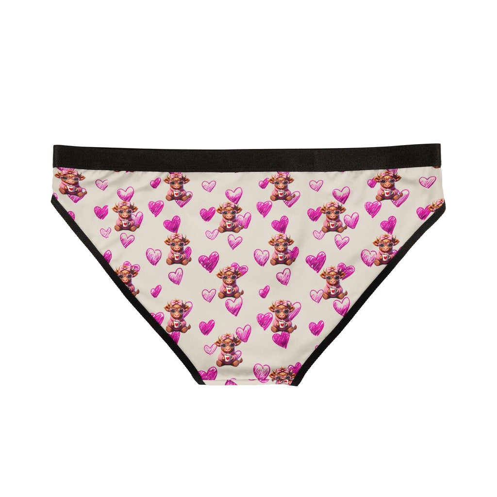Pink Heart Highland Cow Print Bikini Briefs, Women's Underwear