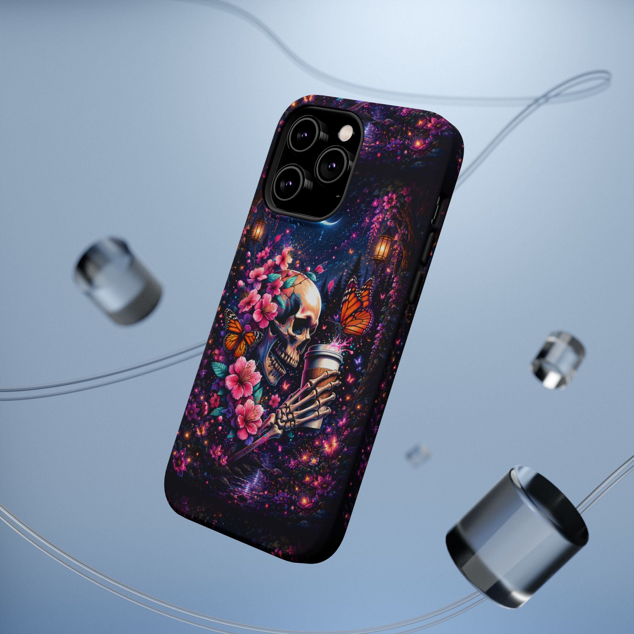 Skull & Cherry Blossom Phone Case – Floral Gothic MagSafe Cover