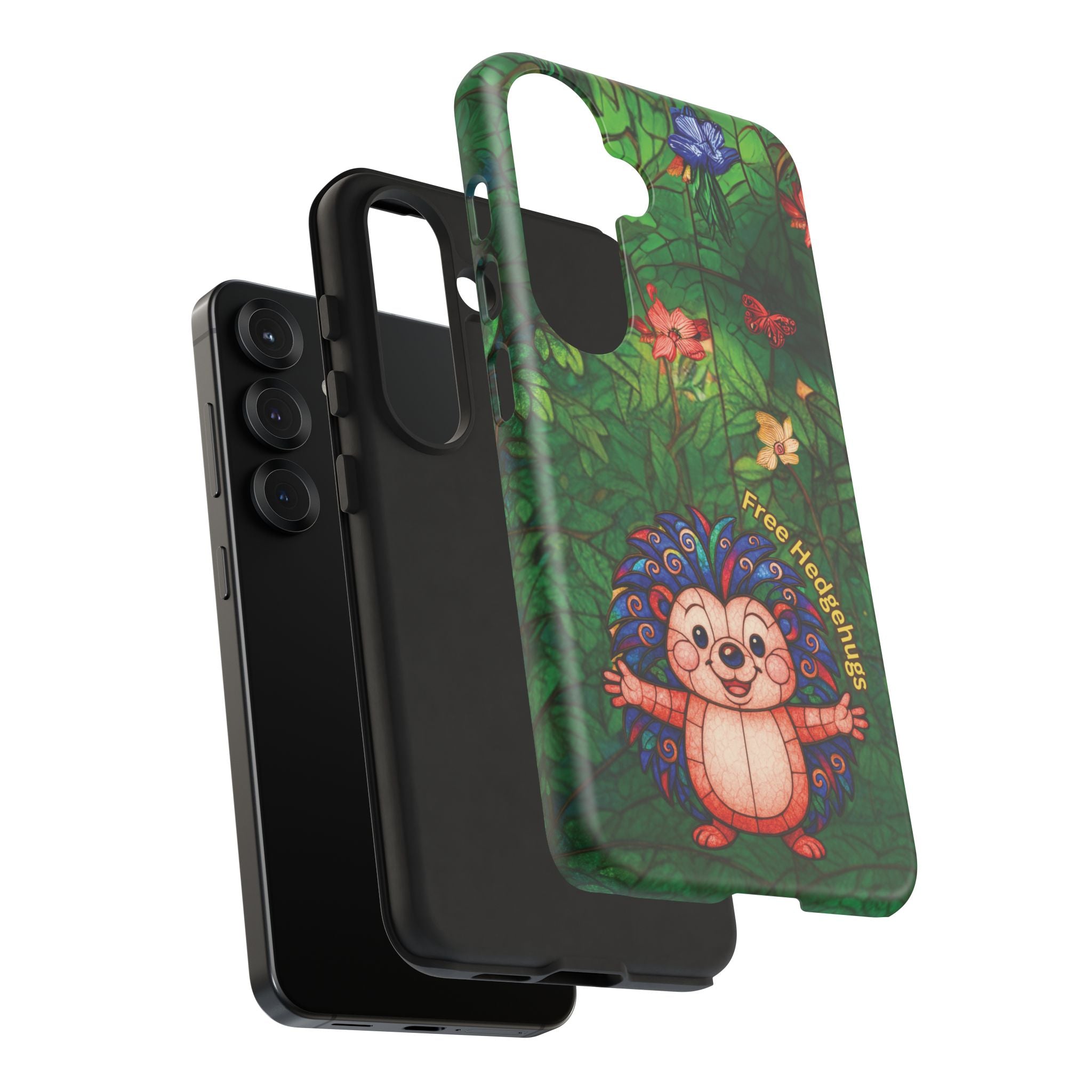 Stained Glass Hedgehog Phone Case – "Free Hedgehugs" Floral Design