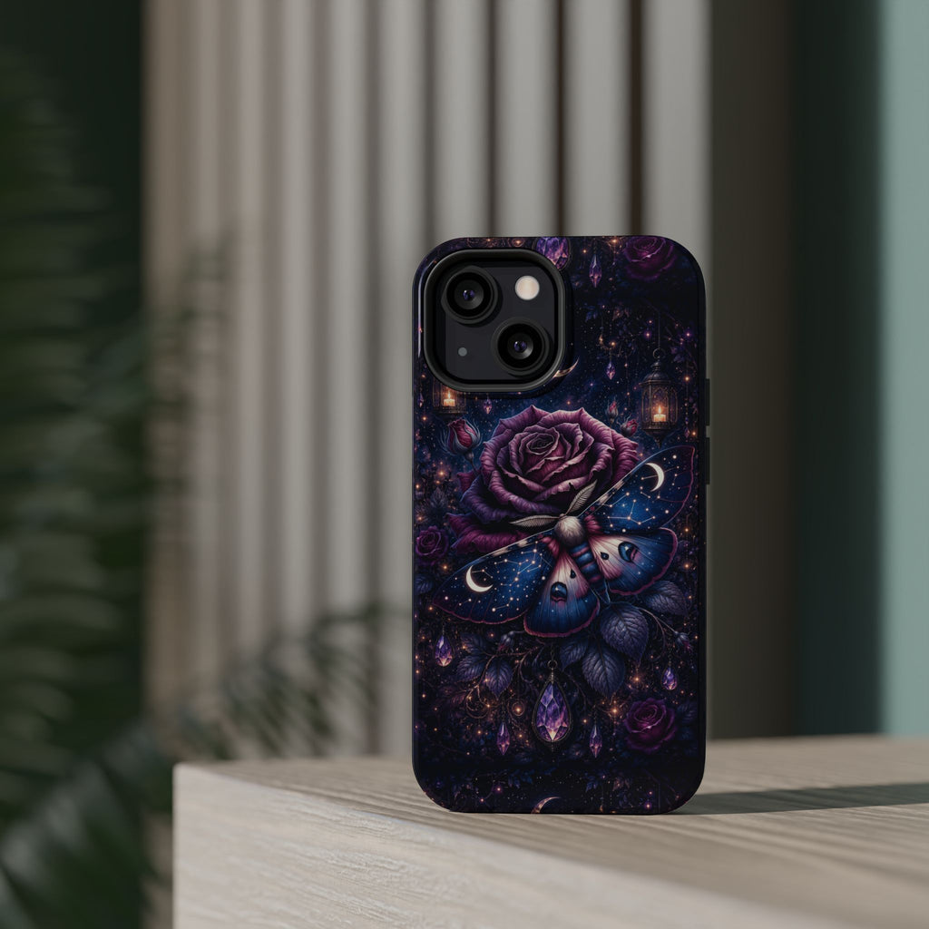 Mystical Rose & Moth Phone Case – Floral MagSafe-Compatible Cover