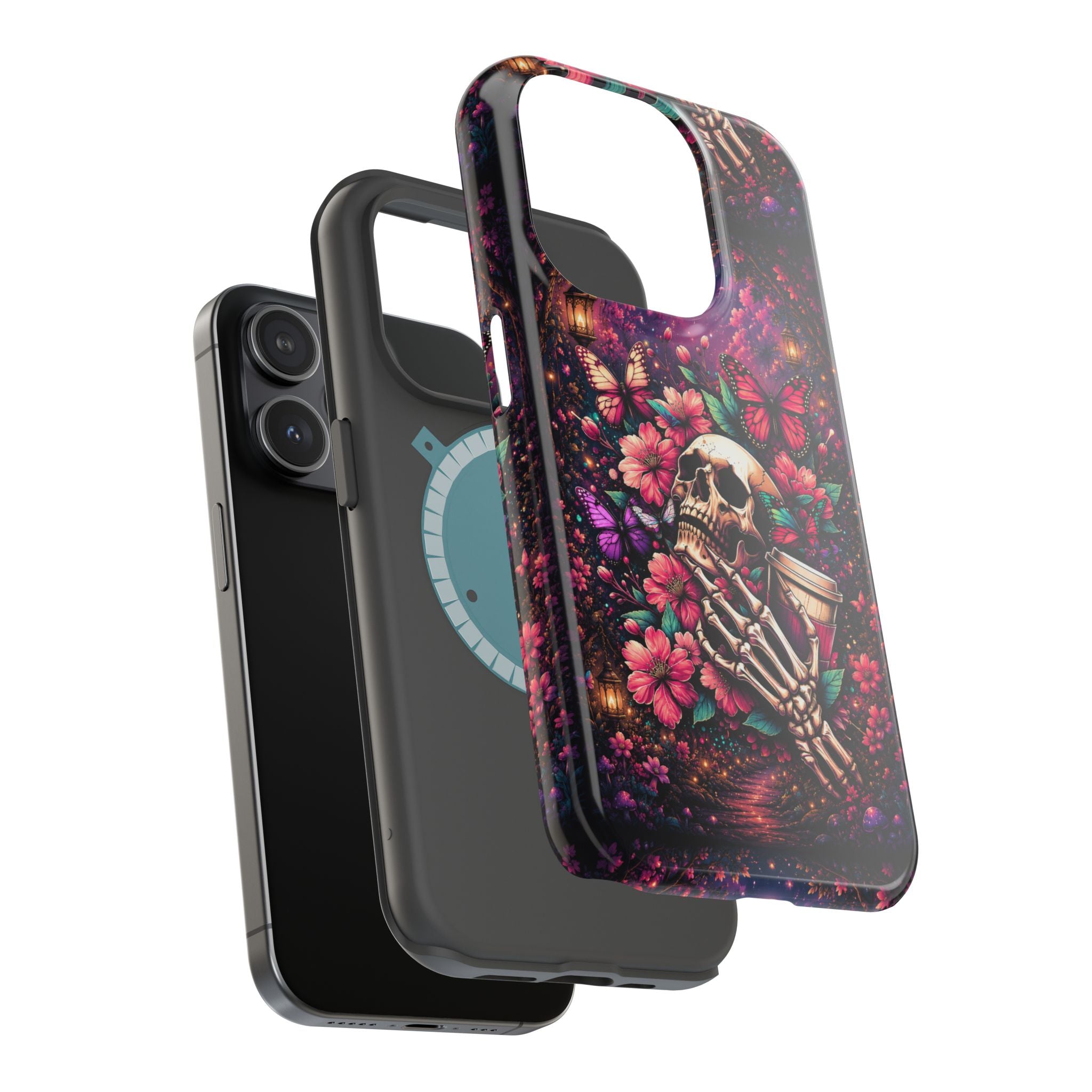 Skull & Butterflies Phone Case – Gothic Floral MagSafe-Compatible Case