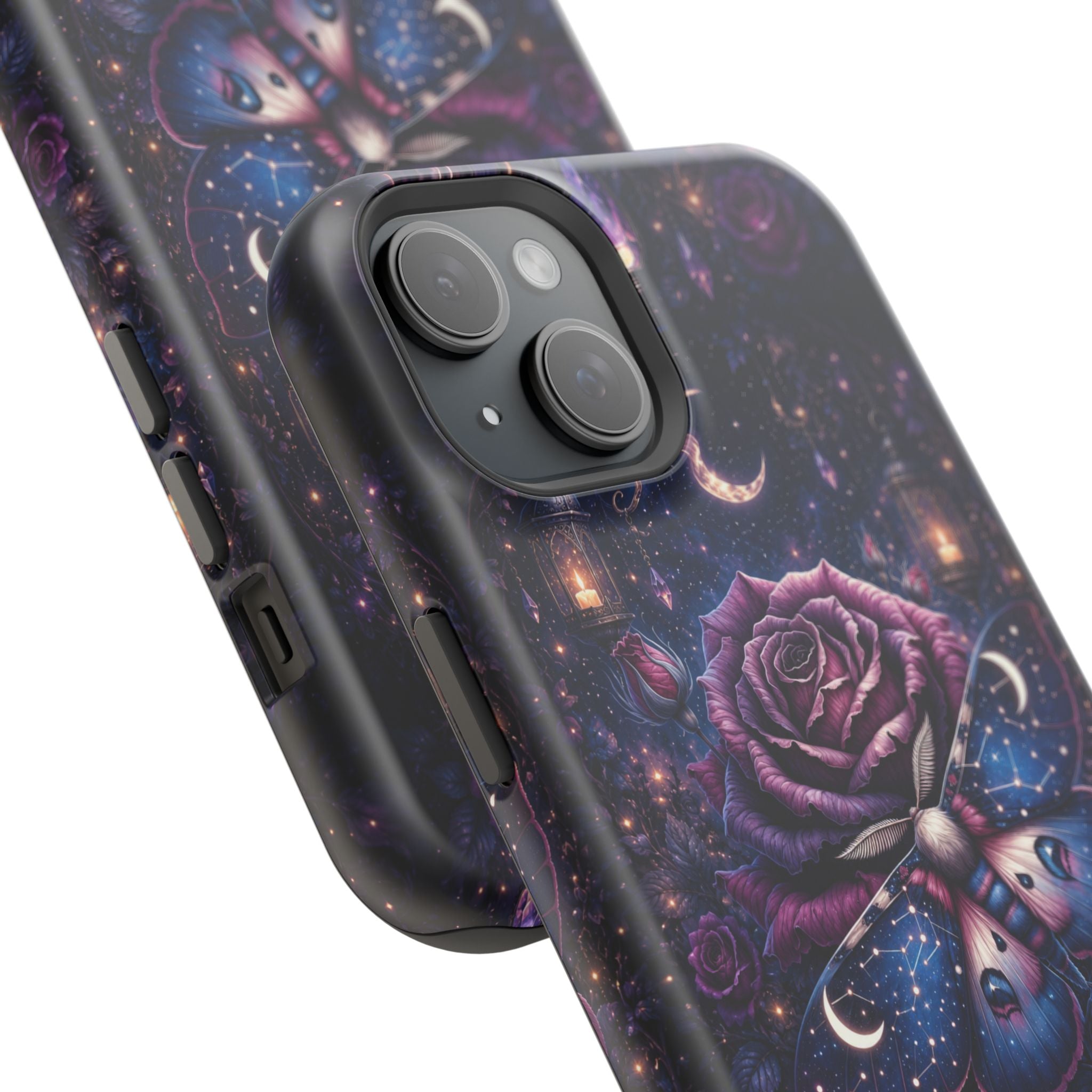 Mystical Rose & Moth Phone Case – Floral MagSafe-Compatible Cover