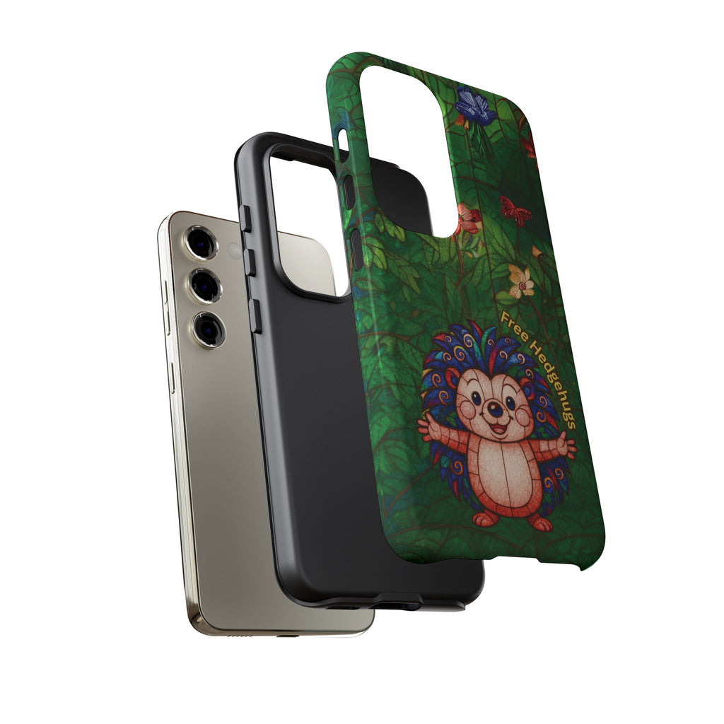 Stained Glass Hedgehog Phone Case – "Free Hedgehugs" Floral Design