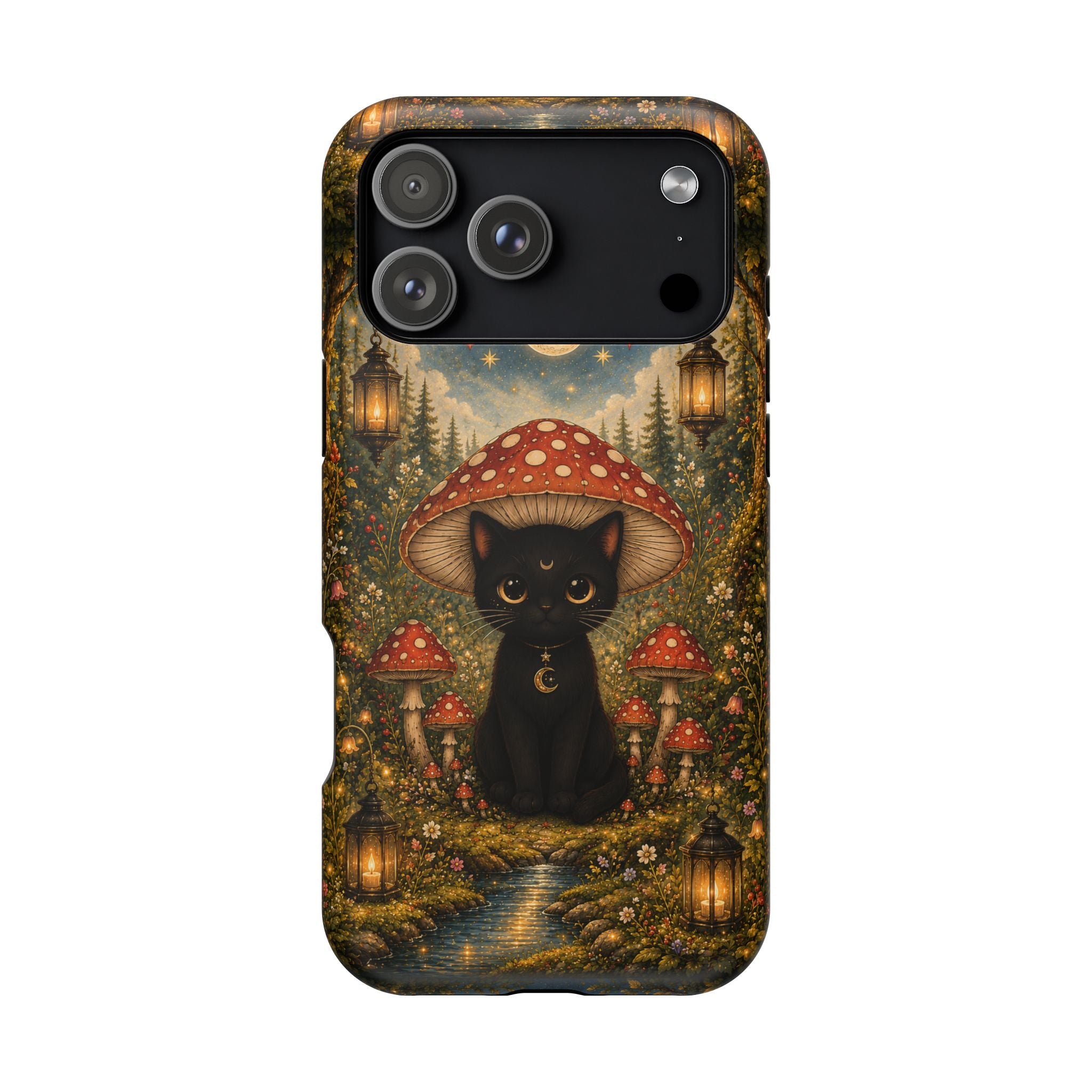 Black Cat & Mushroom Phone Case – Magical MagSafe-Compatible Cover