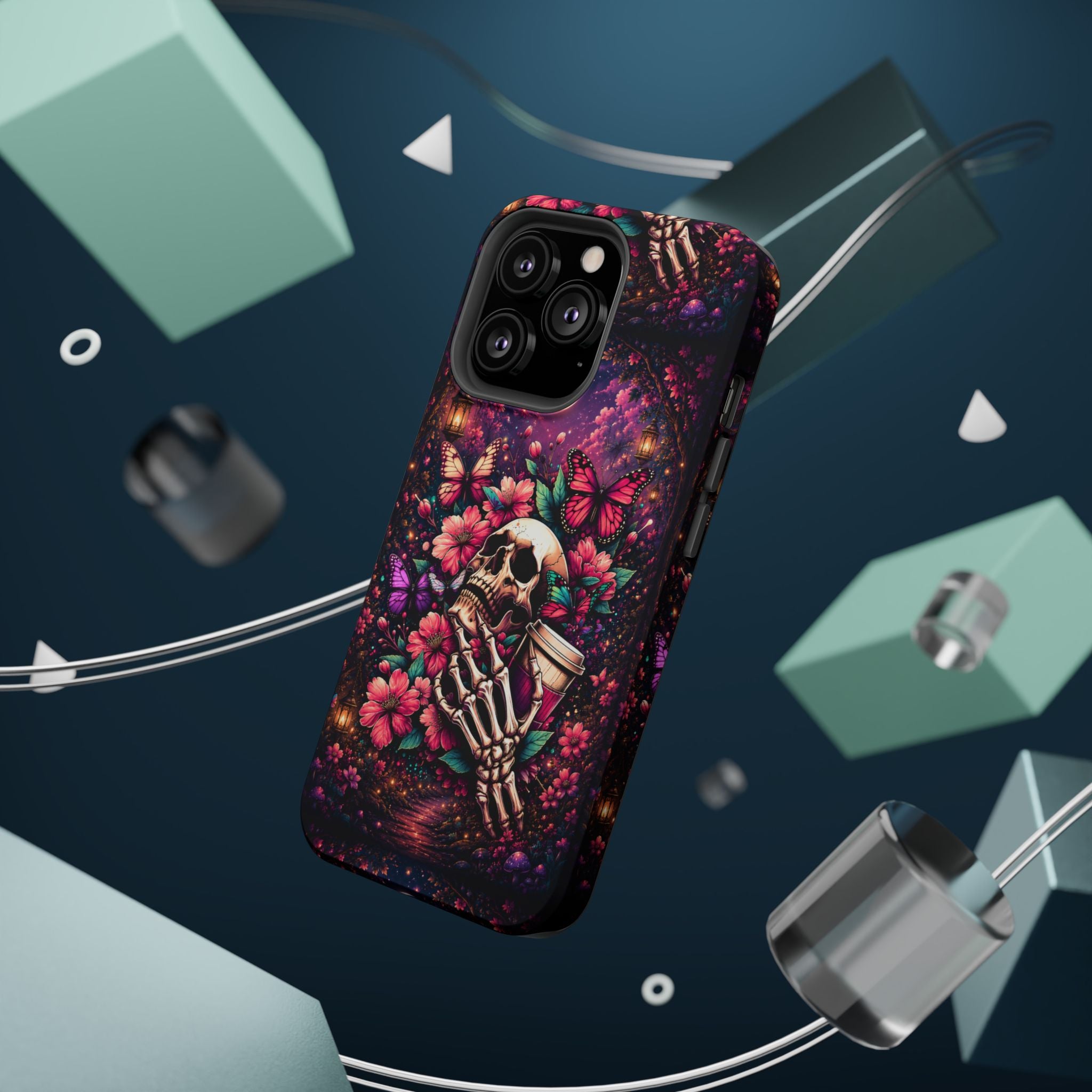 Skull & Butterflies Phone Case – Gothic Floral MagSafe-Compatible Case