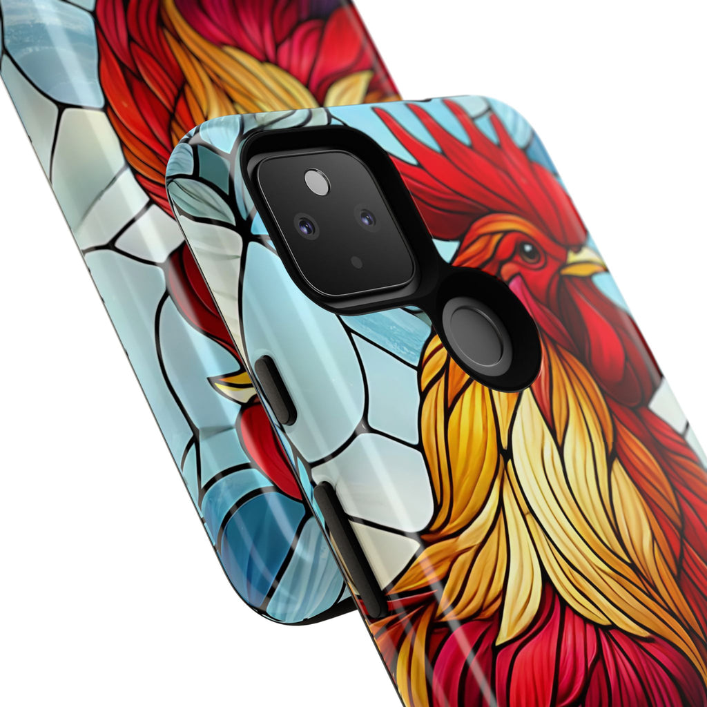 Rooster Faux Stained Glass Phone Case – 3D Full-Wrap Protective Cover with TPU Liner