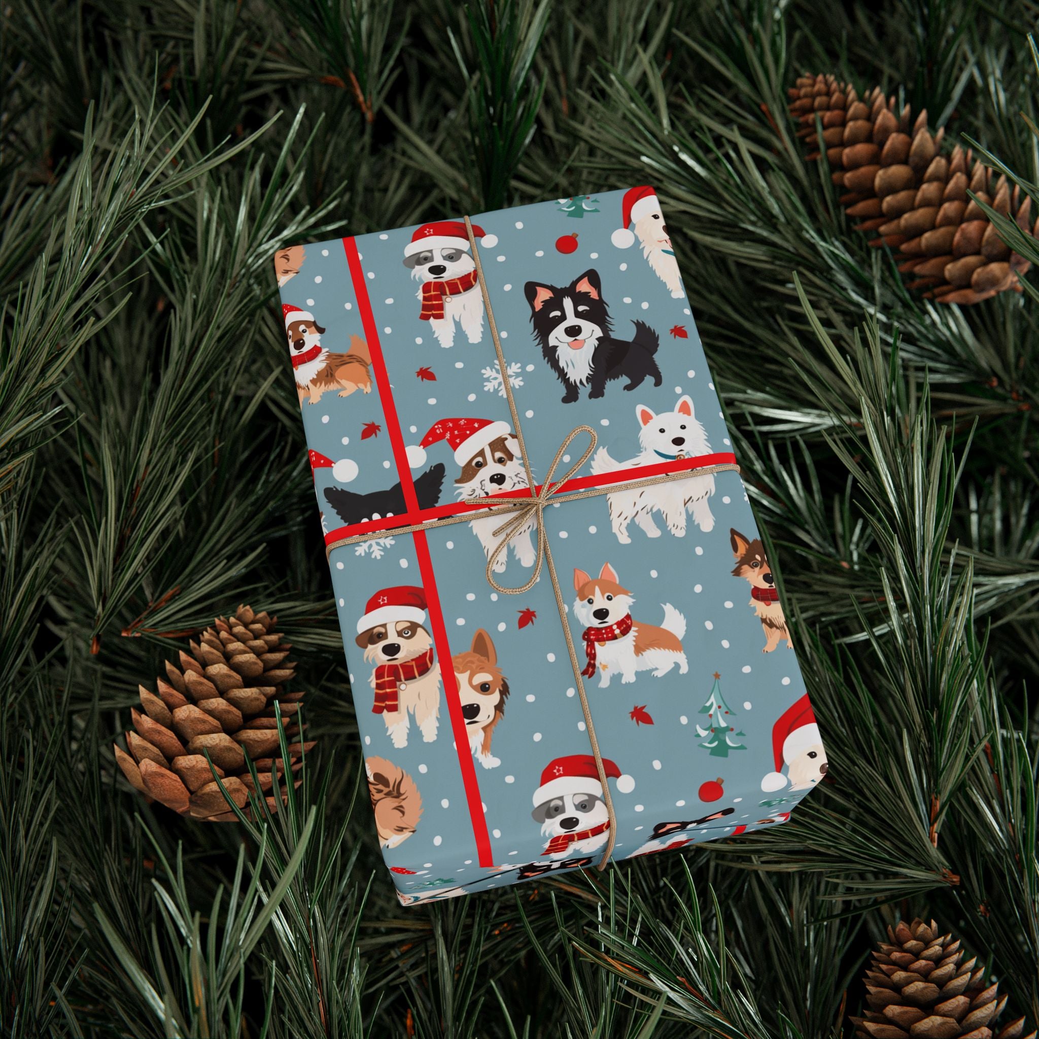 Dog Pattern Wrapping Paper Roll – Festive Puppies Holiday Gift Wrap