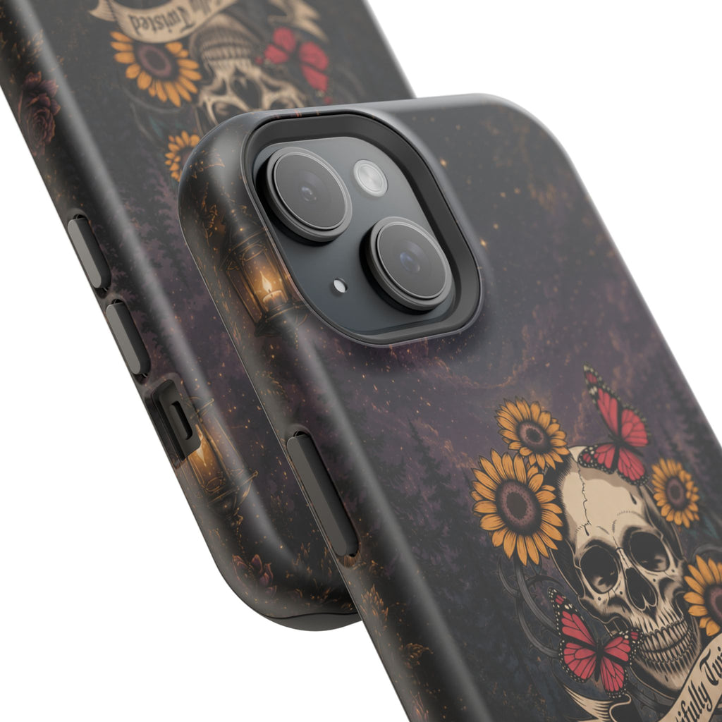 Skull, Sunflowers & Butterflies Phone Case – "Beautifully Twisted" MagSafe Cover