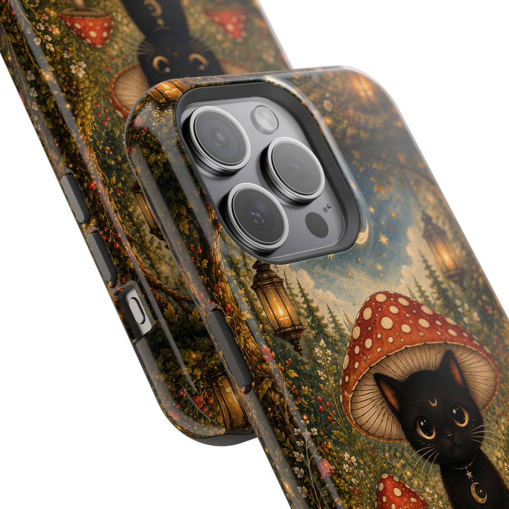 Black Cat & Mushroom Phone Case – Magical MagSafe-Compatible Cover