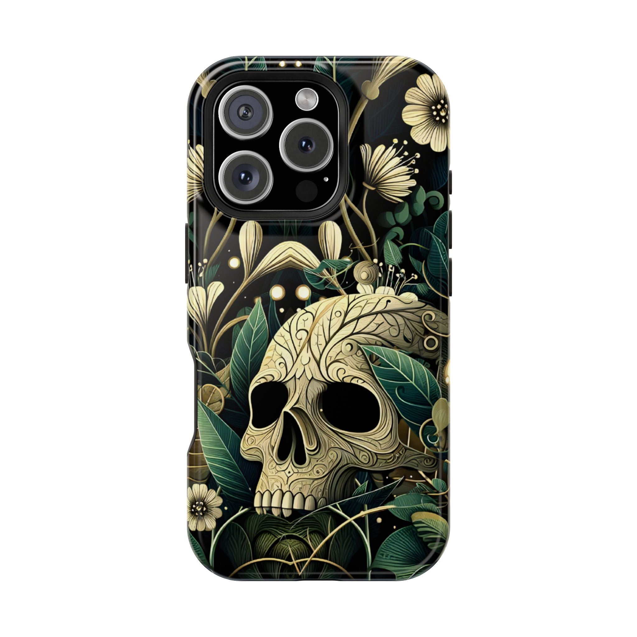 Floral Skull Phone Case – Botanical Gothic MagSafe-Compatible Cover