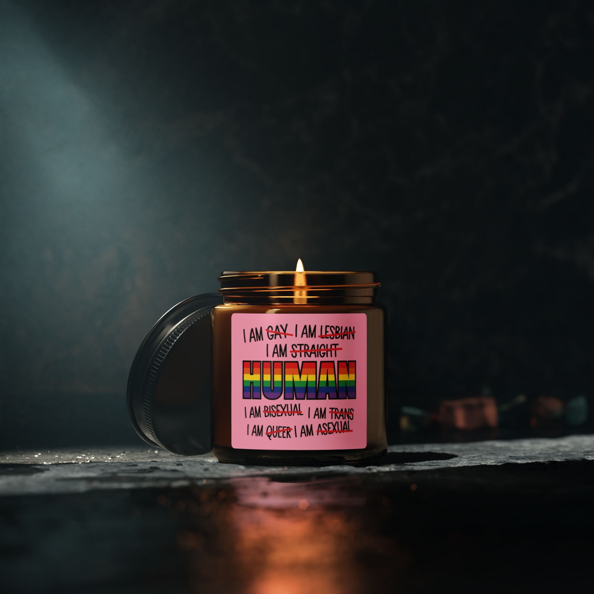 I Am Human Rainbow Pride Scented Soy Candle, LGBTQ+ Affirming Candles for Friend, Pride Celebration Statement Candle Grad Gift From Mom Dad