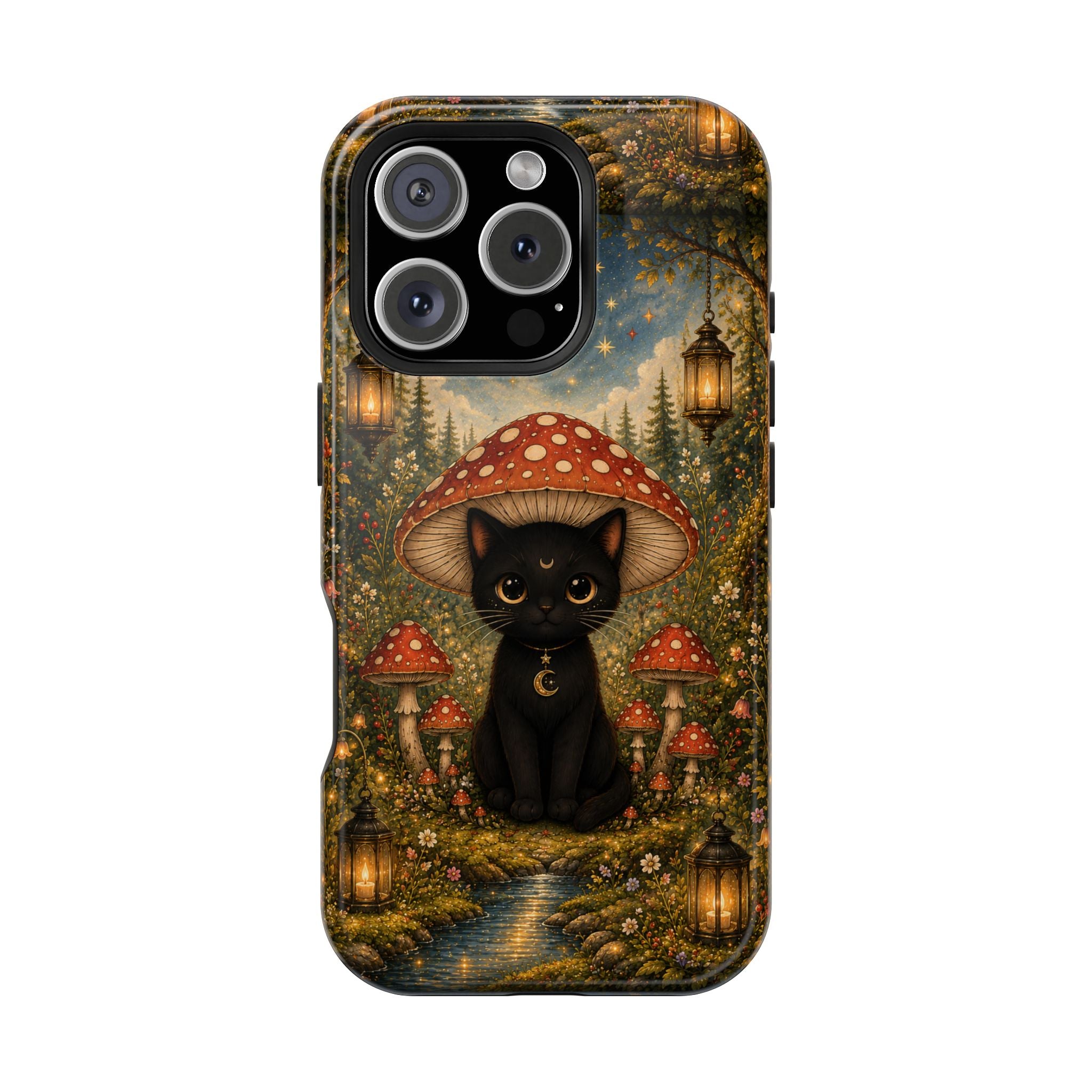 Black Cat & Mushroom Phone Case – Magical MagSafe-Compatible Cover