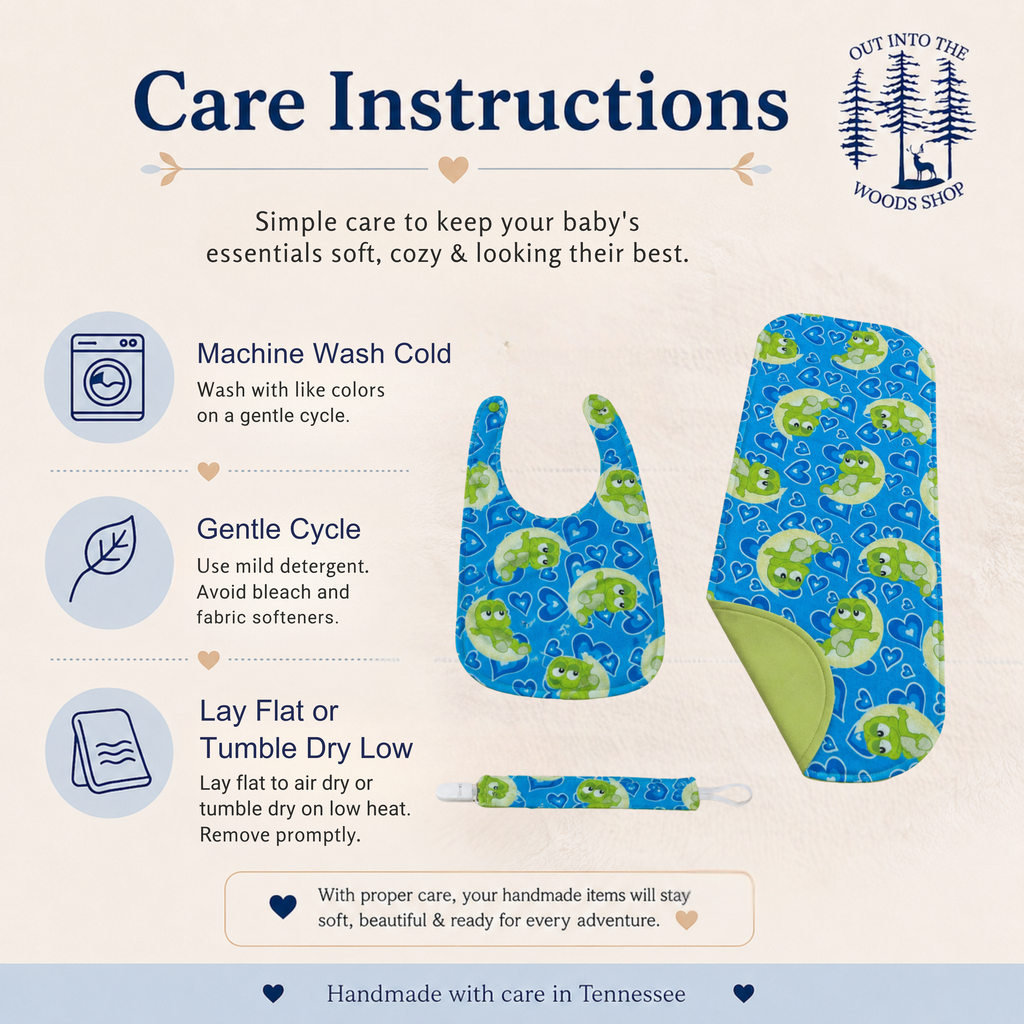 Blue Baby Frog Bib Set – Handmade Bib, Burp Cloth & Pacifier Holder for Newborns (0–3 Months)
