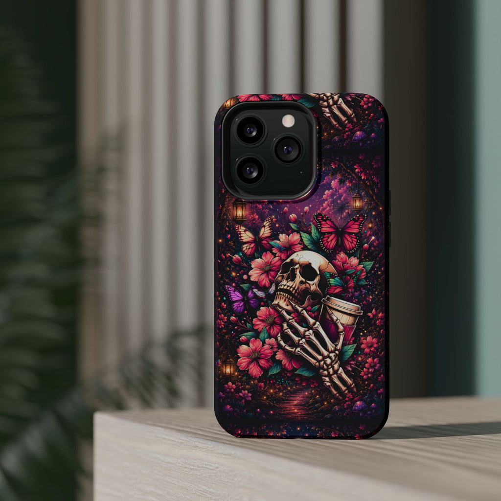 Skull & Butterflies Phone Case – Gothic Floral MagSafe-Compatible Case