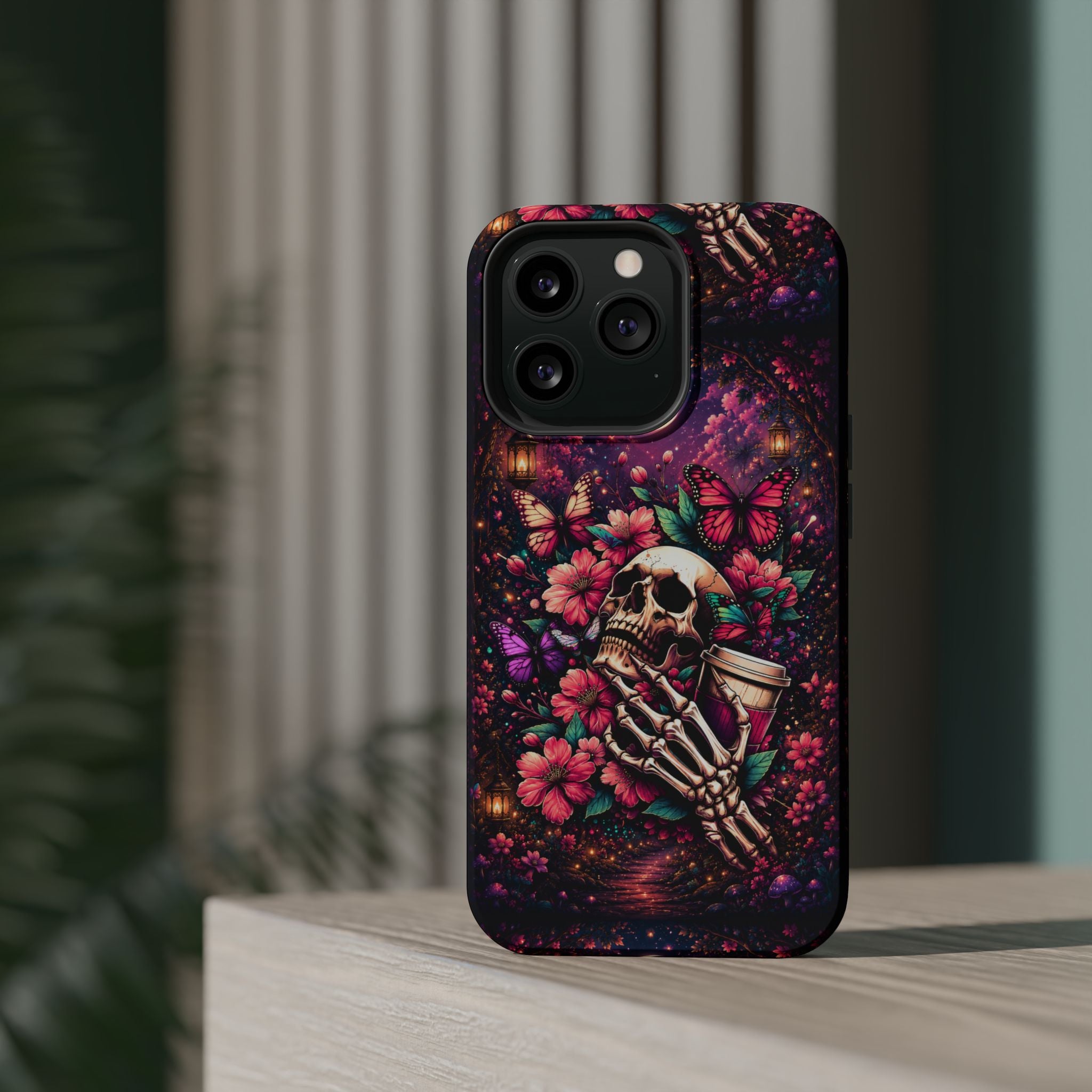 Skull & Butterflies Phone Case – Gothic Floral MagSafe-Compatible Case