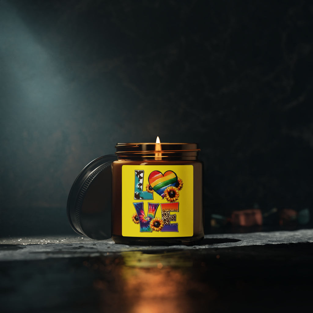 Colorful LGBTQ+ Rainbow Heart Love Scented Soy Candle, Wedding Anniversary Gift From Family, Inclusive Pride Statement Candle, Gay Grad Gift