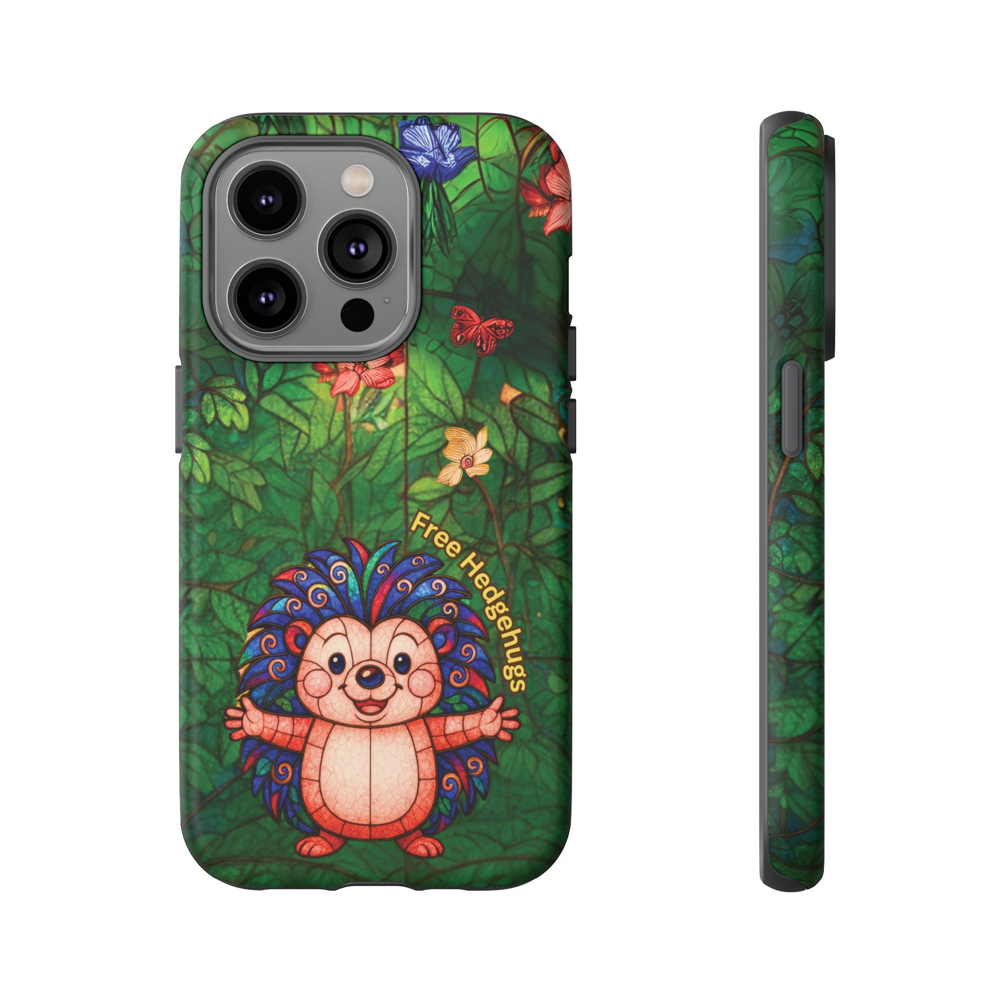 Stained Glass Hedgehog Phone Case – "Free Hedgehugs" Floral Design