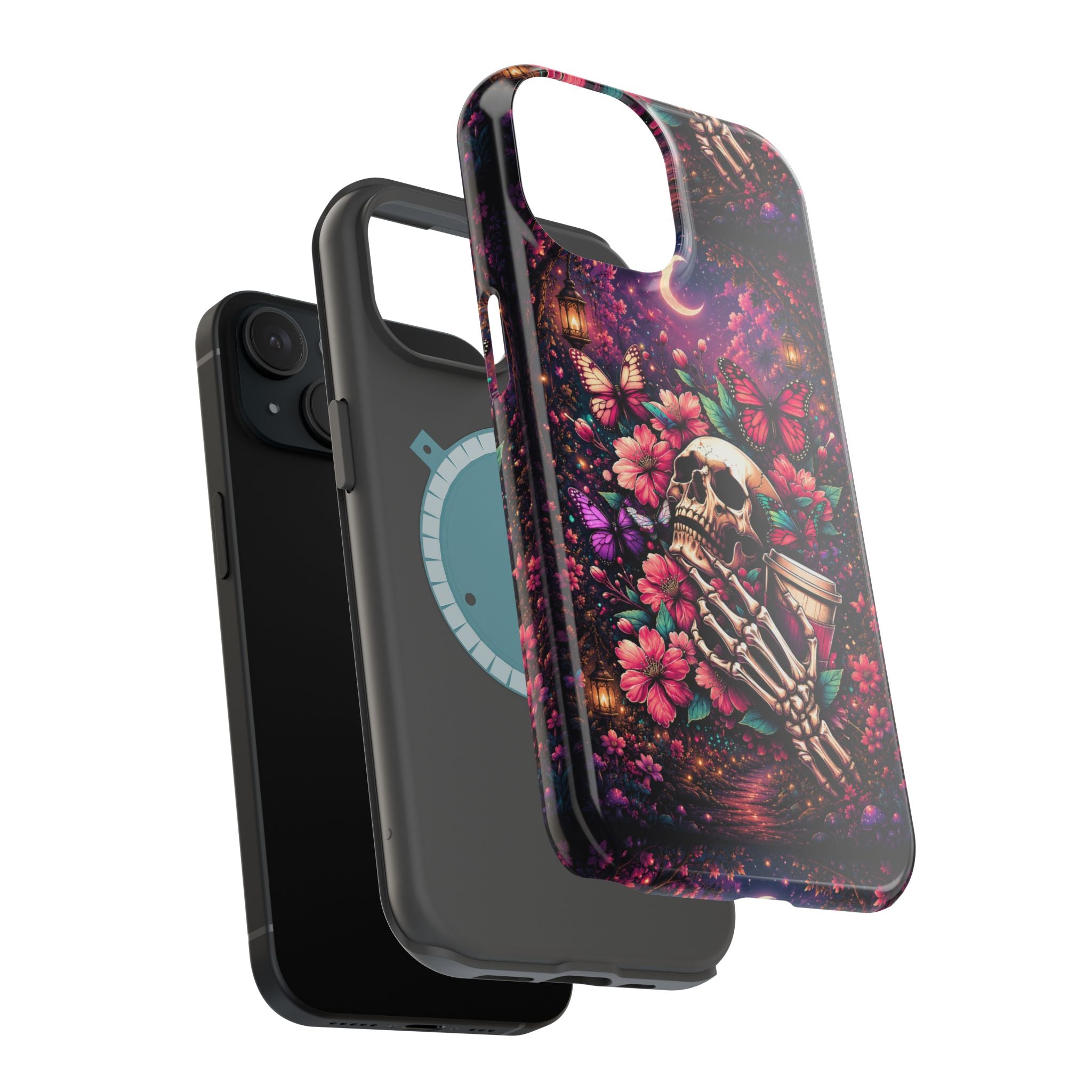 Skull & Butterflies Phone Case – Gothic Floral MagSafe-Compatible Case