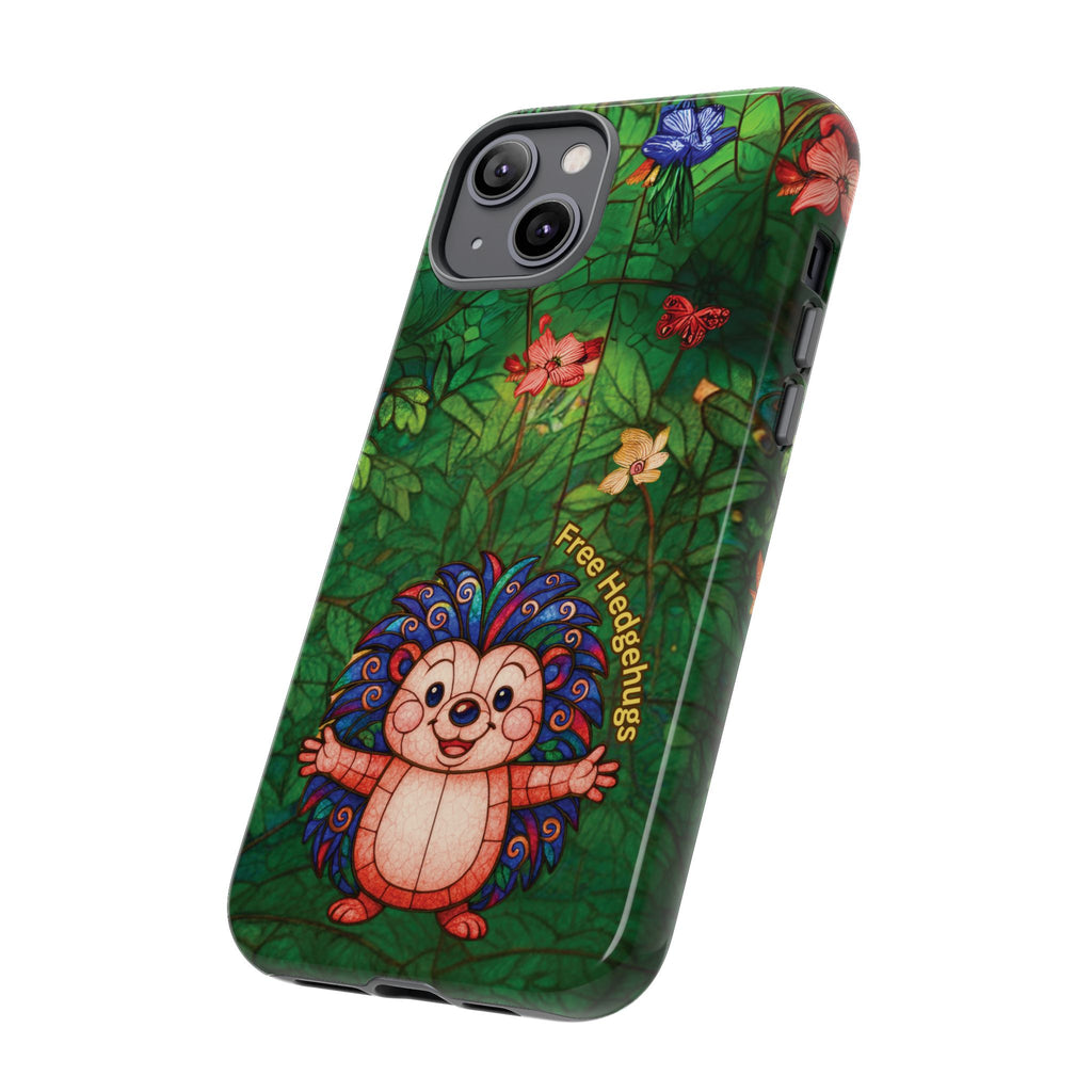 Stained Glass Hedgehog Phone Case – "Free Hedgehugs" Floral Design