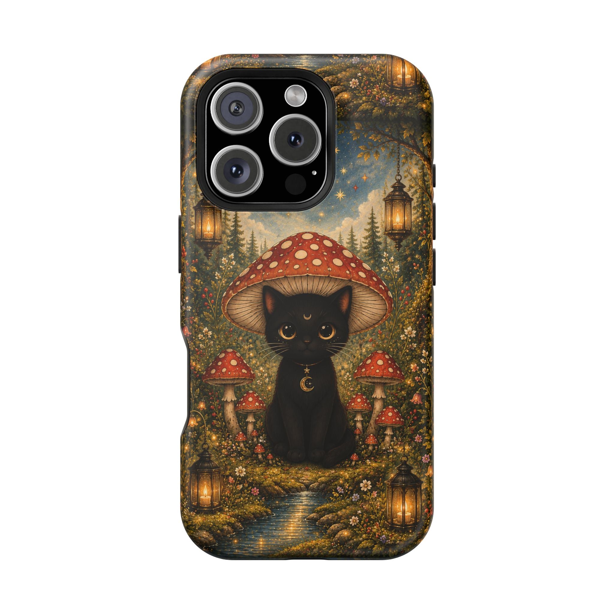Black Cat & Mushroom Phone Case – Magical MagSafe-Compatible Cover