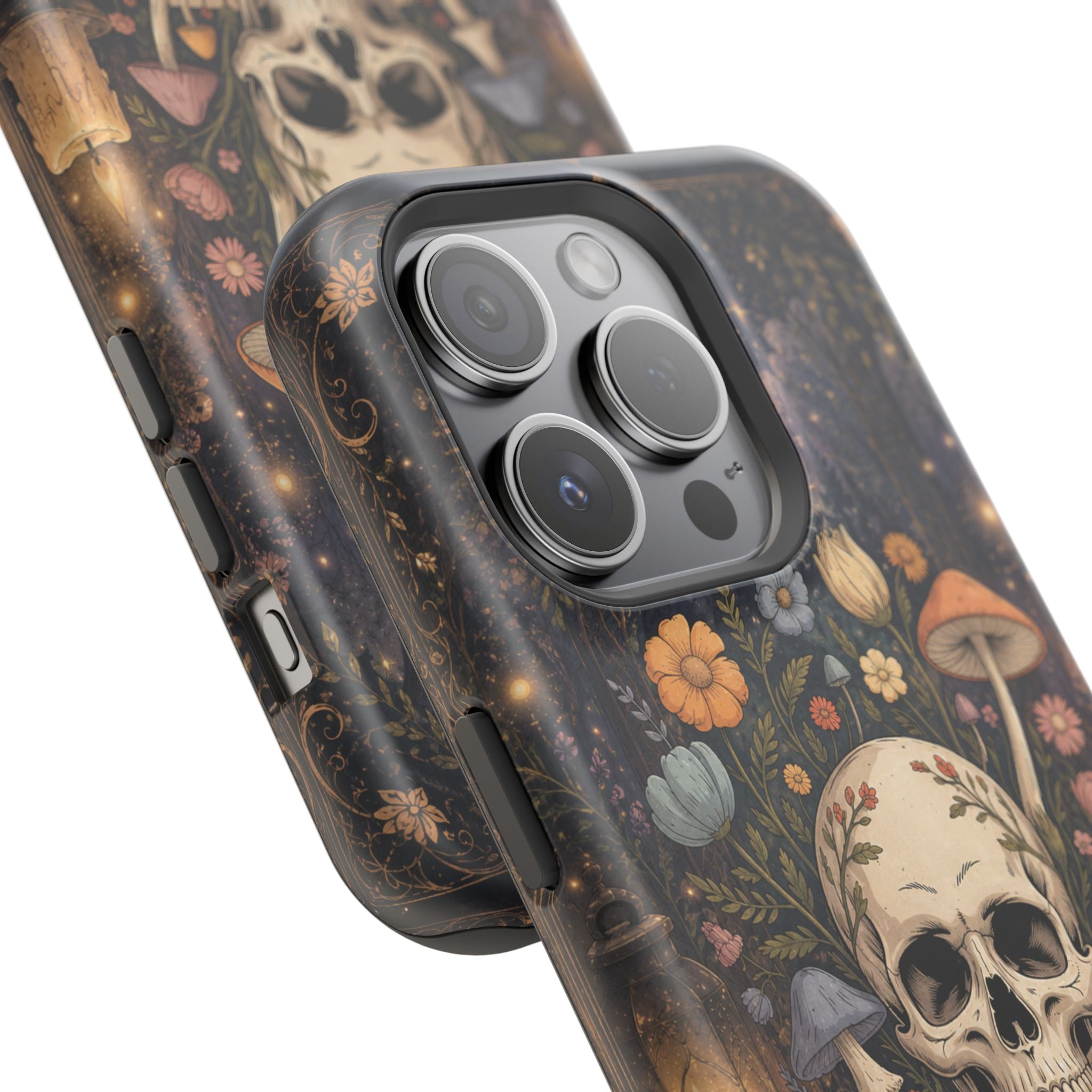 Skull & Mushroom Phone Case – Gothic MagSafe-Compatible Impact-Resistant Case