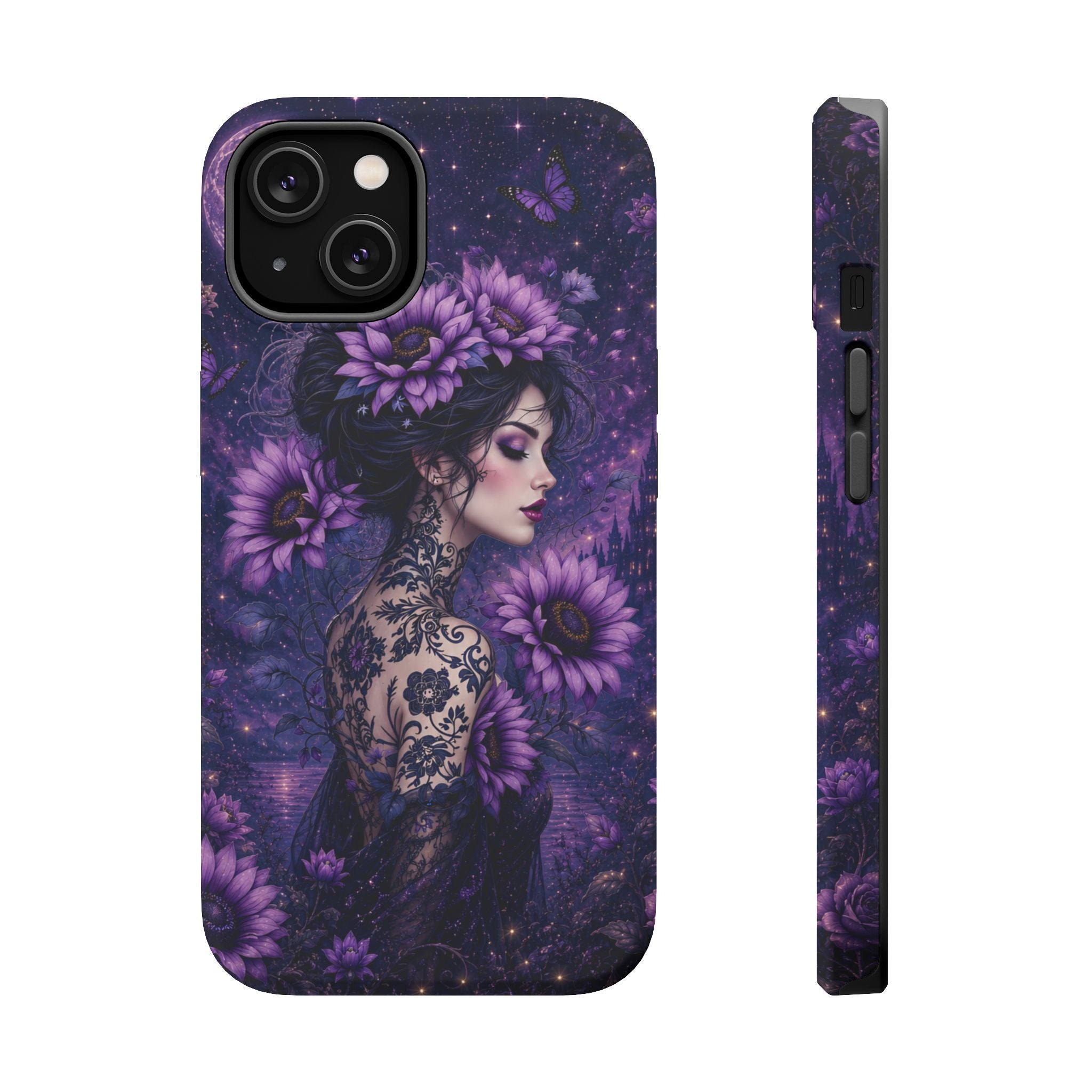 Gothic Floral Woman Phone Case – Dark Botanical MagSafe-Compatible Cover