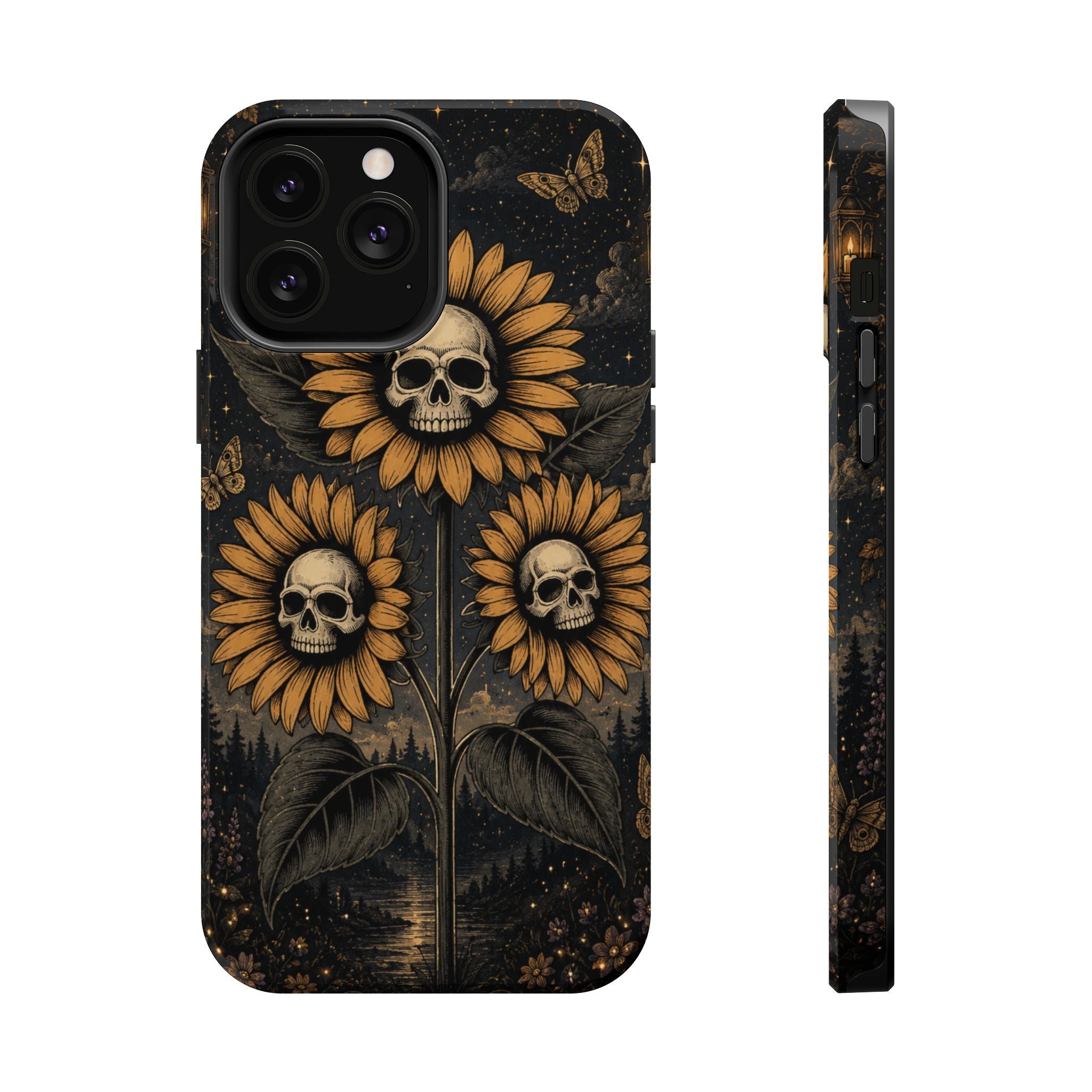 Skull Sunflowers Phone Case – Dark Floral MagSafe-Compatible Cover