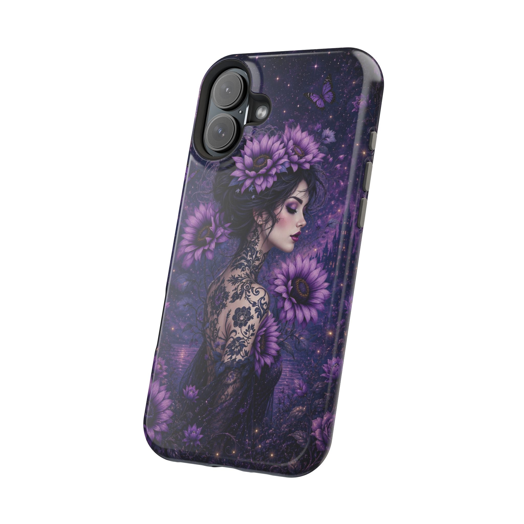 Gothic Floral Woman Phone Case – Dark Botanical MagSafe-Compatible Cover