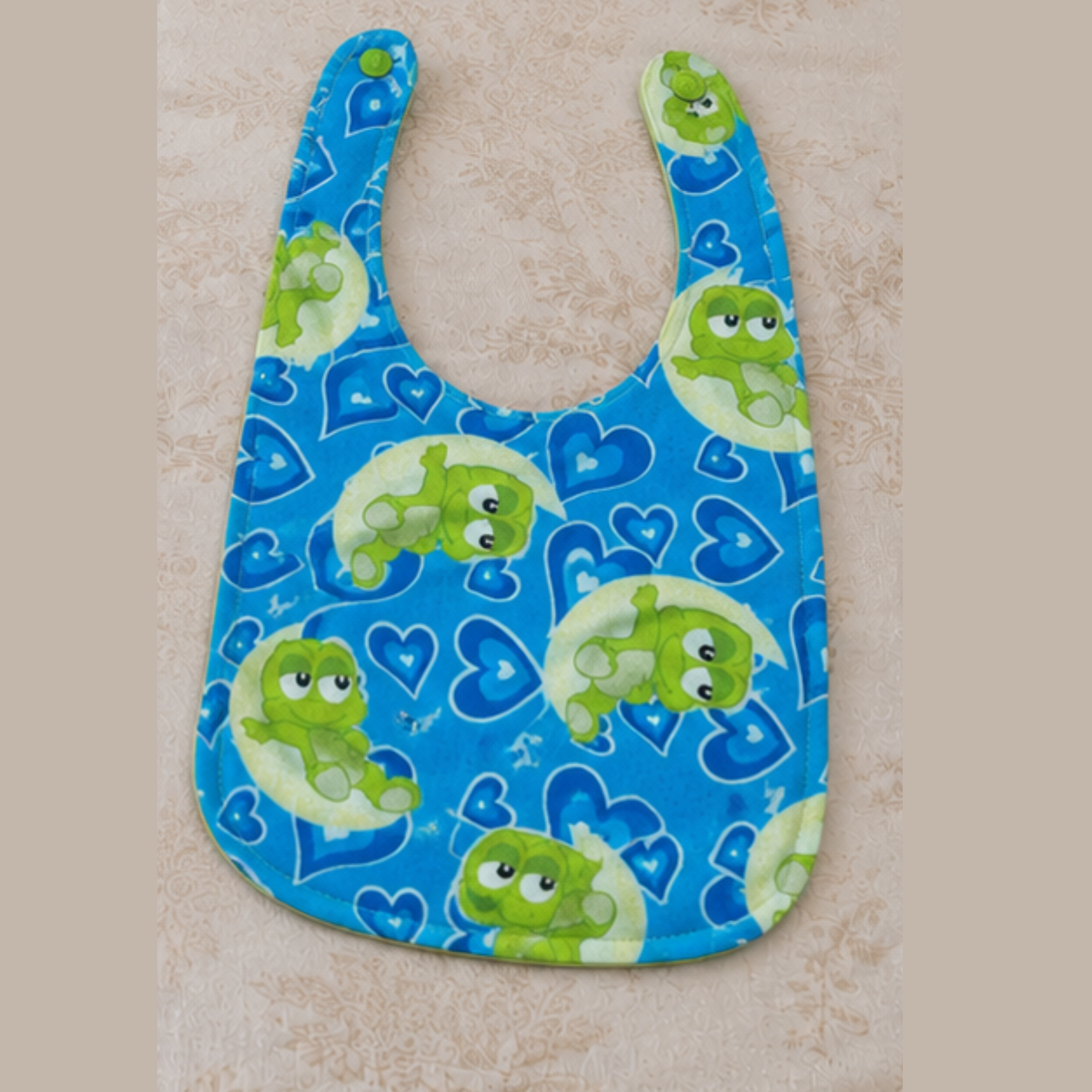 Blue Baby Frog Bib Set – Handmade Bib, Burp Cloth & Pacifier Holder for Newborns (0–3 Months)