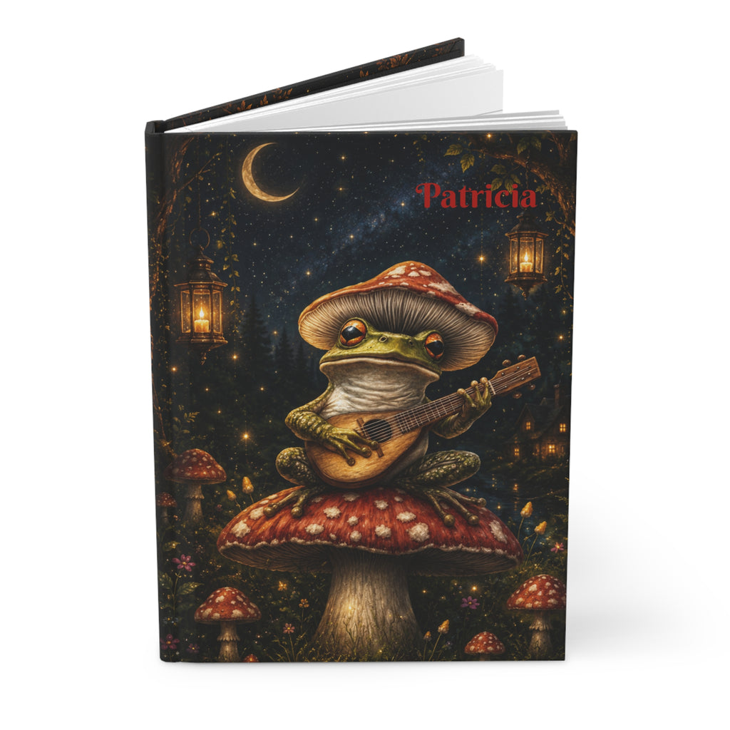 Personalized Frog & Mushroom Journal — Whimsical Night Forest Hardcover Notebook | Custom Name, Lined Pages, Cottagecore Gift