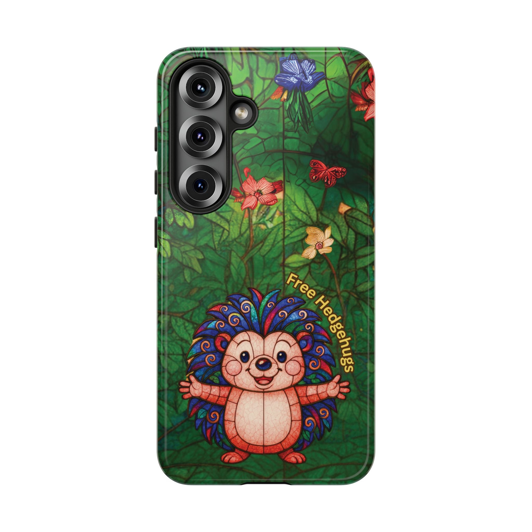 Stained Glass Hedgehog Phone Case – "Free Hedgehugs" Floral Design