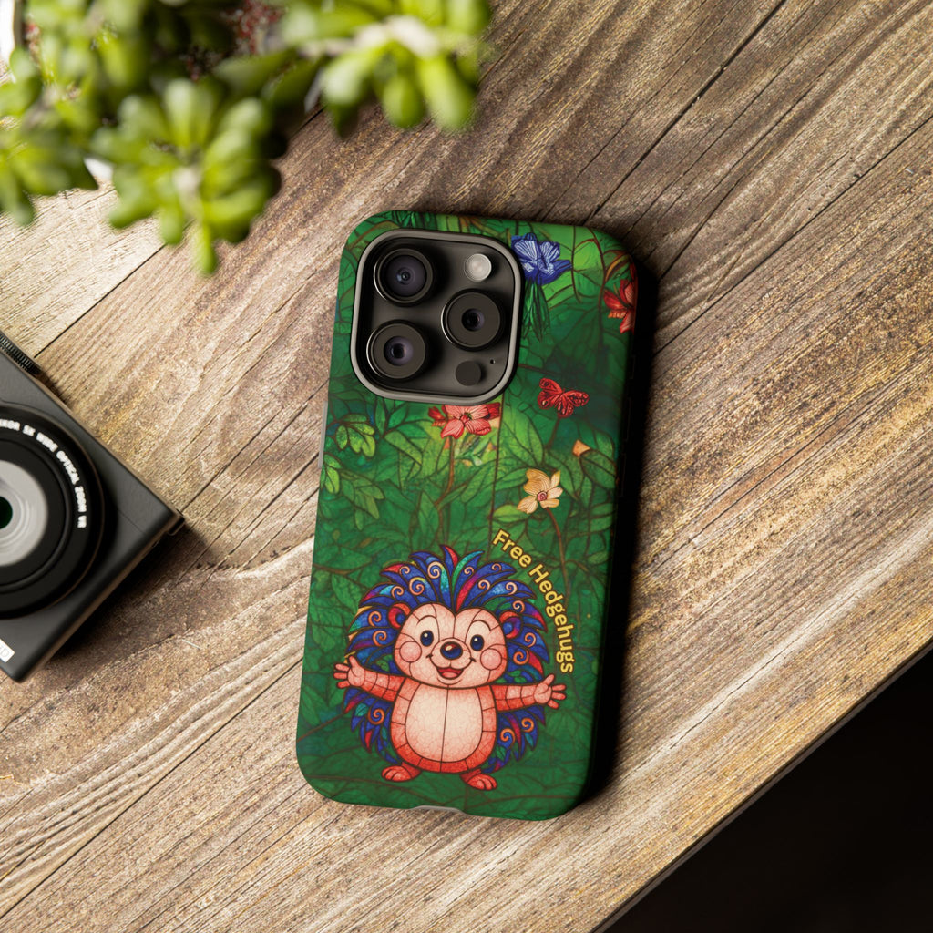Stained Glass Hedgehog Phone Case – "Free Hedgehugs" Floral Design