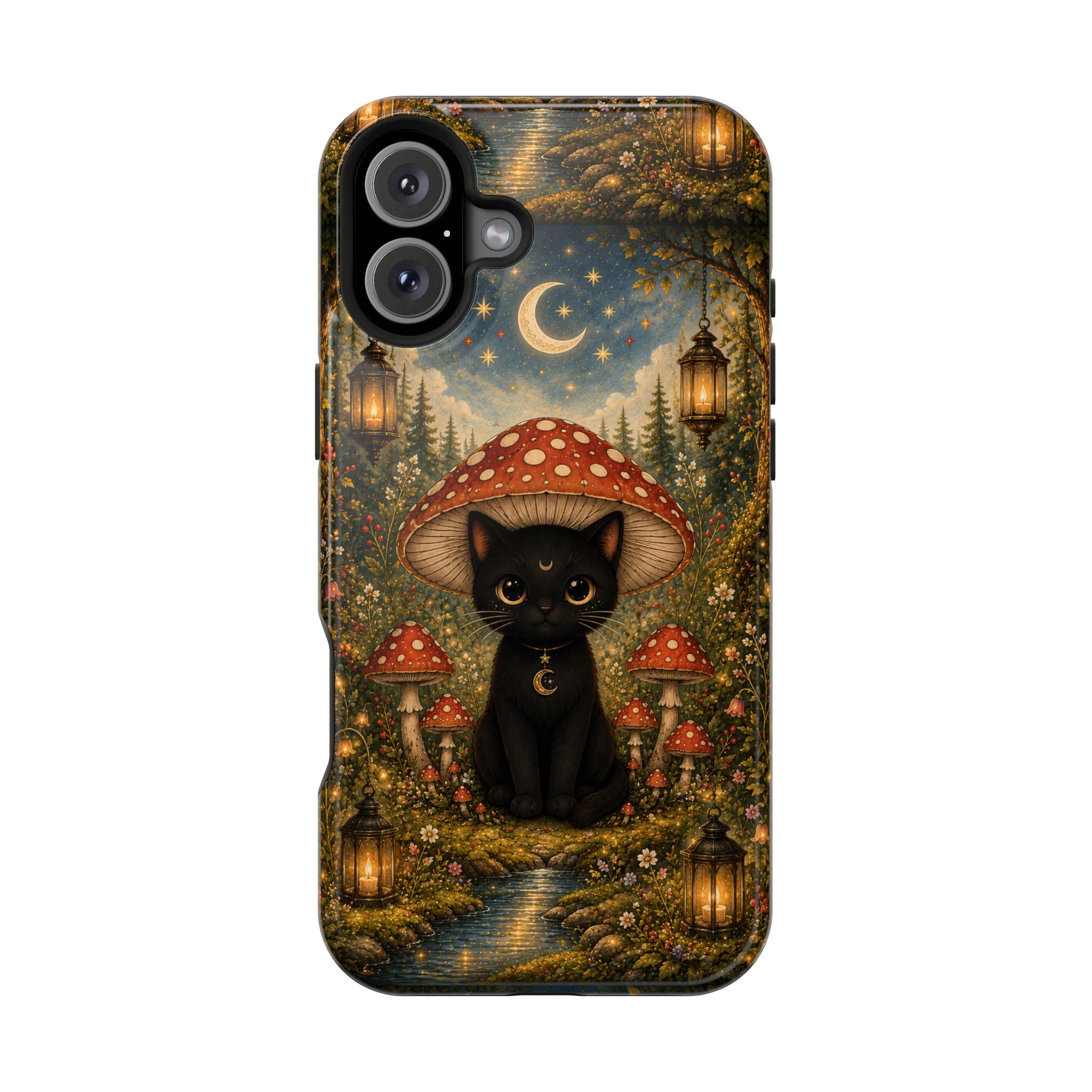 Black Cat & Mushroom Phone Case – Magical MagSafe-Compatible Cover
