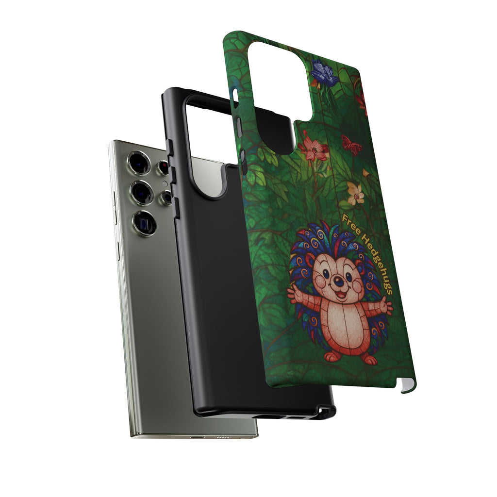 Stained Glass Hedgehog Phone Case – "Free Hedgehugs" Floral Design