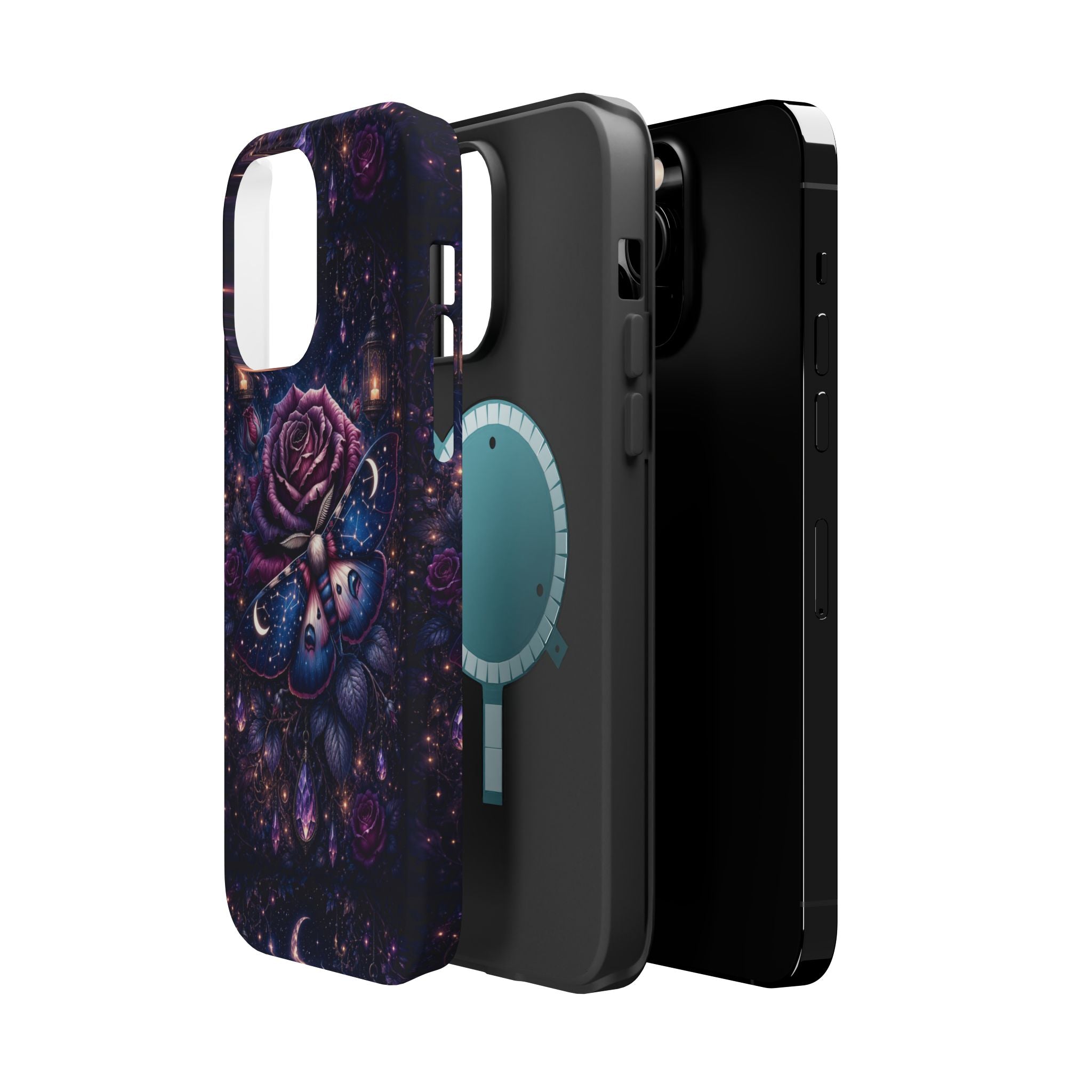 Mystical Rose & Moth Phone Case – Floral MagSafe-Compatible Cover