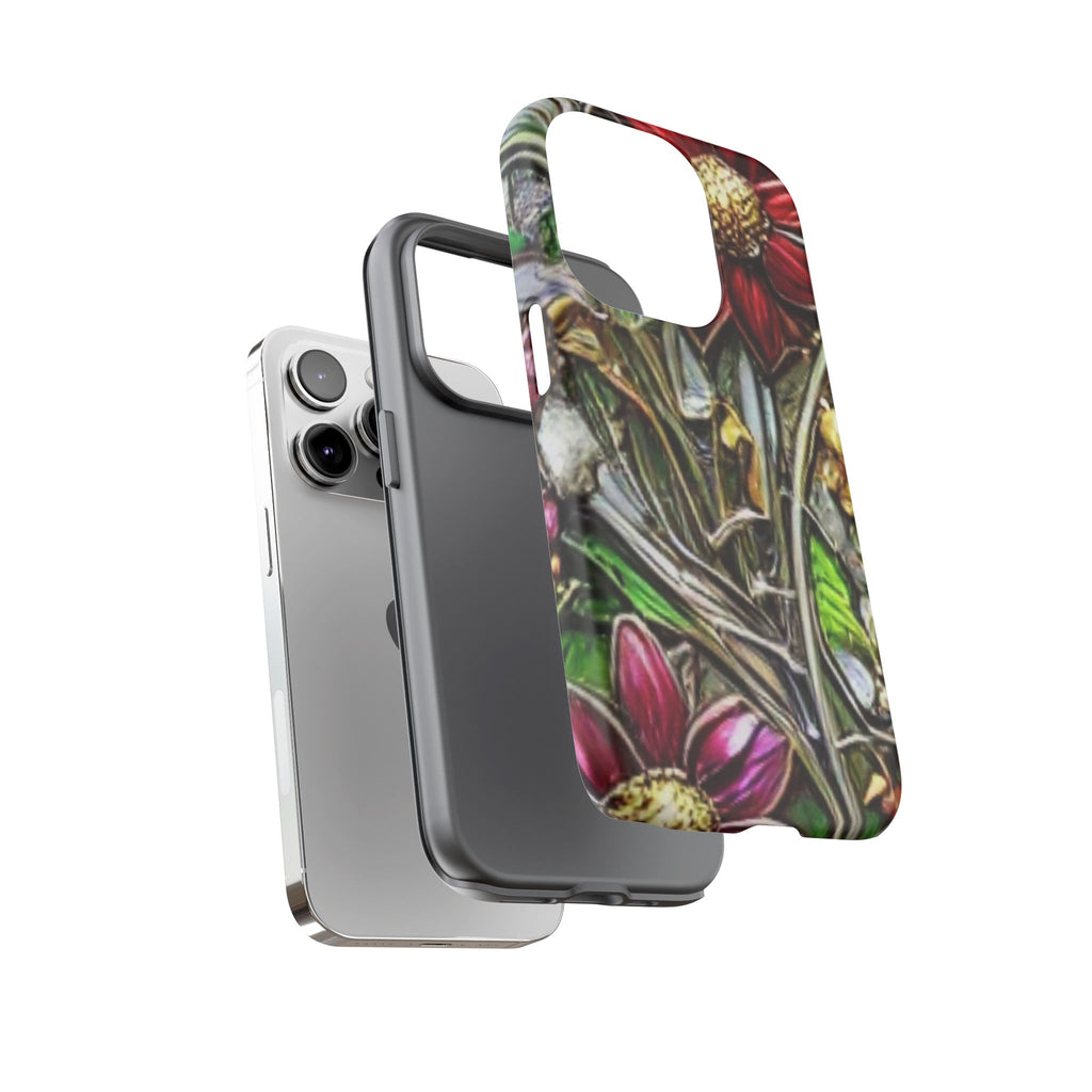 Floral Stained Glass Phone Case – Metallic Red & Purple Flower Design