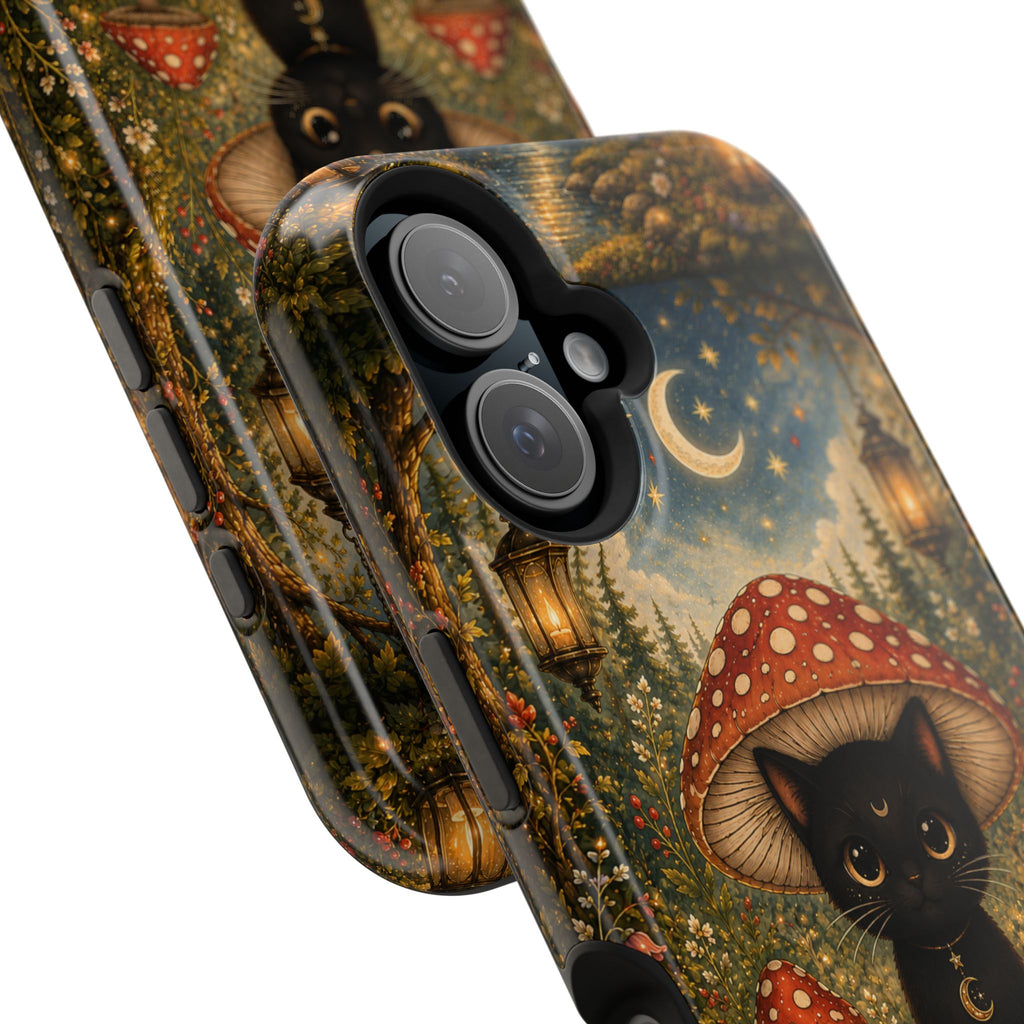 Black Cat & Mushroom Phone Case – Magical MagSafe-Compatible Cover